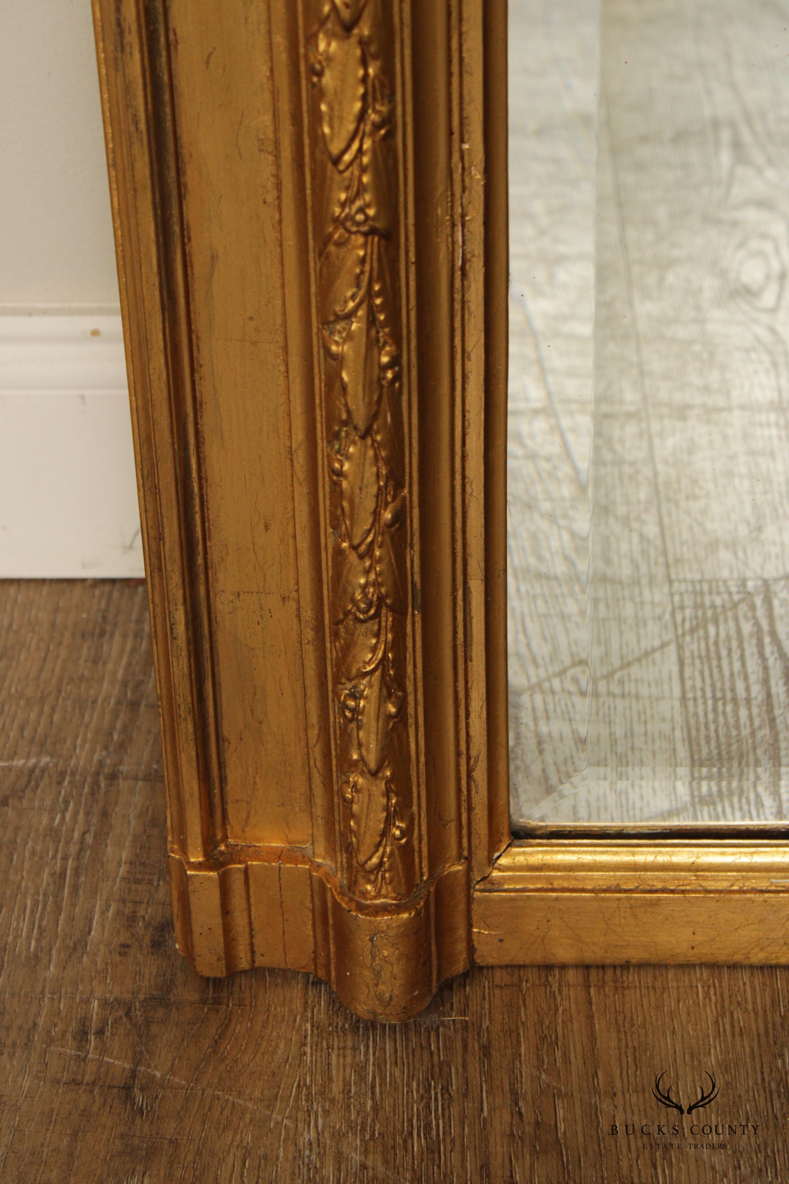 French Louis XVI Antique Neoclassical Style Gilt Trumeau Pier Mirror