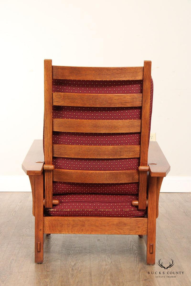 Stickley Mission Collection Oak Spindle Morris Chair and Ottoman