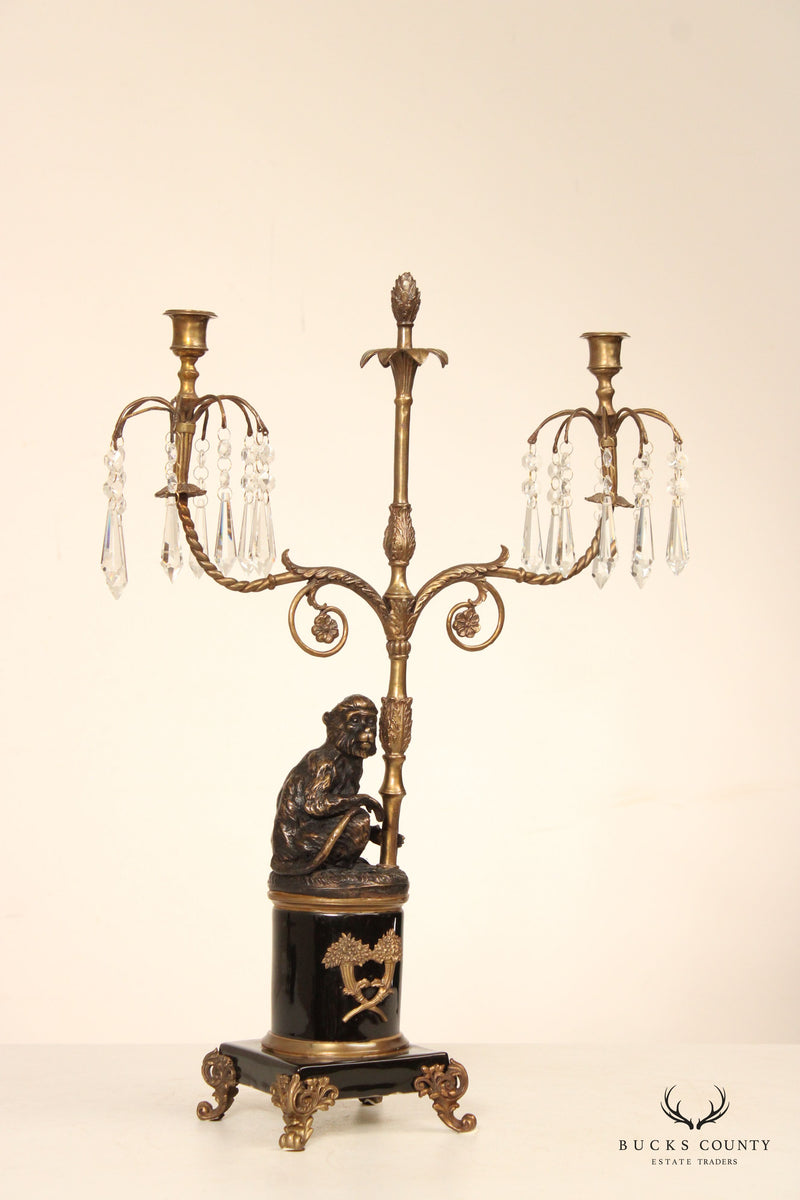 Castilian Imports Regency Style Pair of Figural Bronze Monkey Candelabra