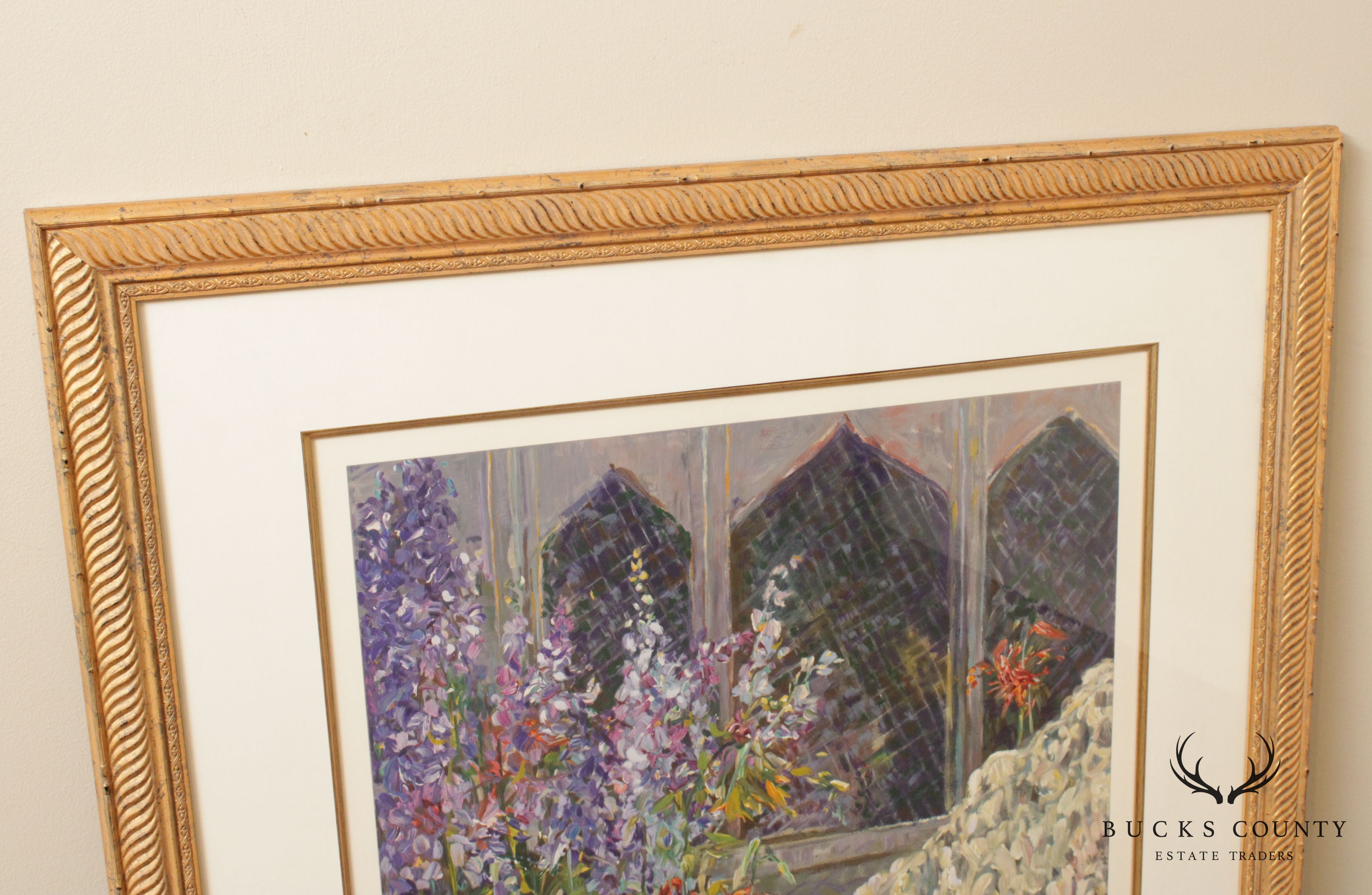 Henri Plisson 'A Place in the Garden', Custom Framed Serigraph