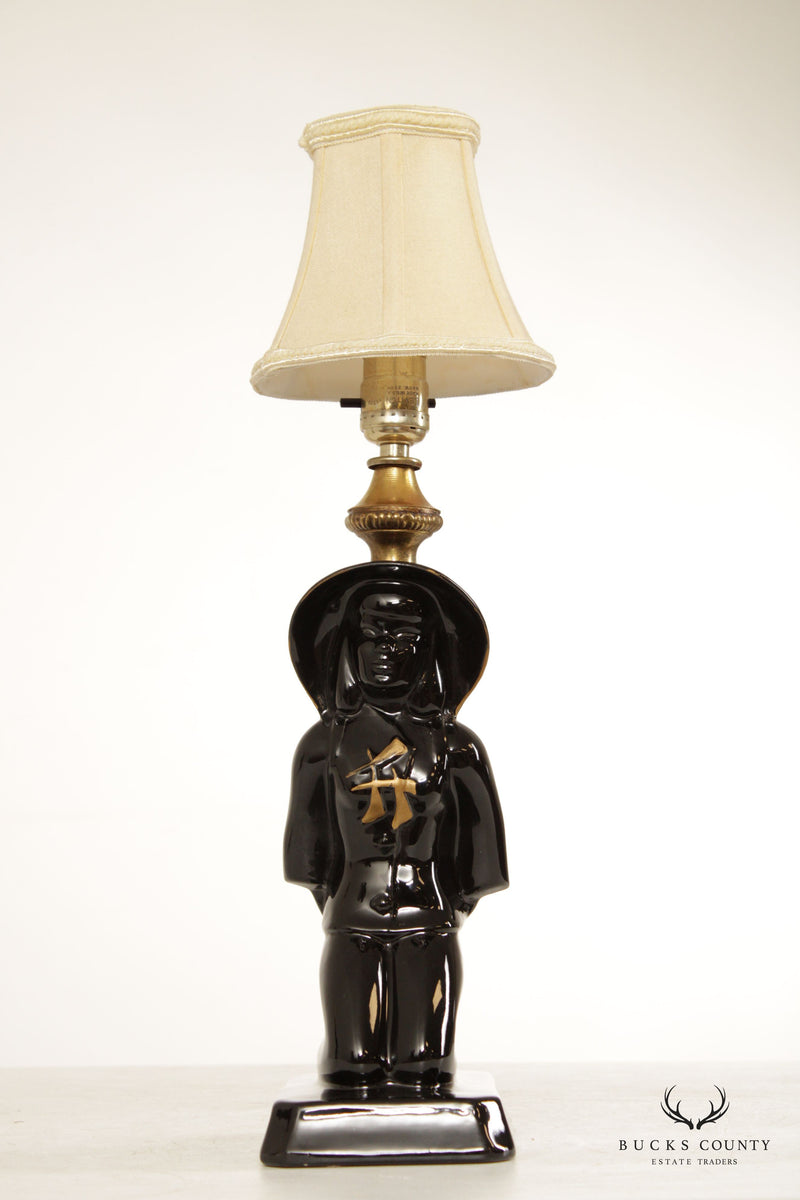 Underwriters' Laboratories Mid Century Chinoiserie Figural Ceramic Pair of Table Lamps