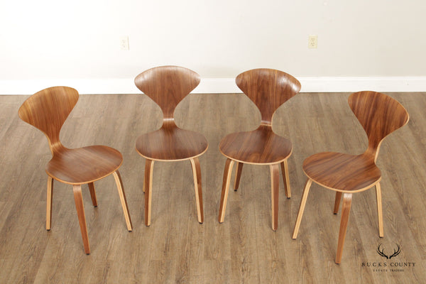 Mid Century Modern Style Set of Four Sculpted Walnut Dining Chairs