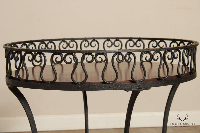 Antique French Victorian  Wrought Iron and Mahogany Plant Stand or Side Table