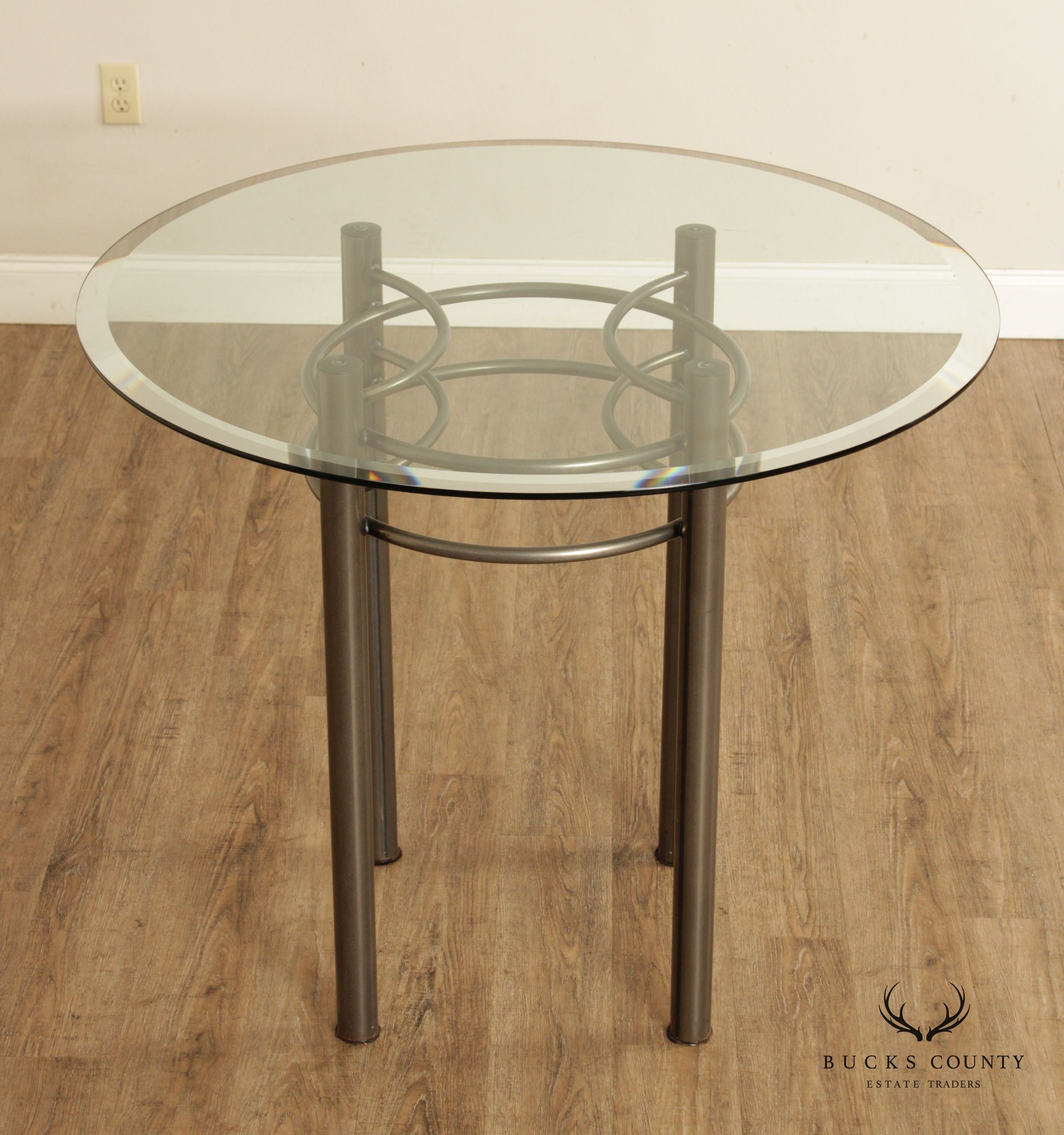 Contemporary Round Glass Top Steel Pub Table