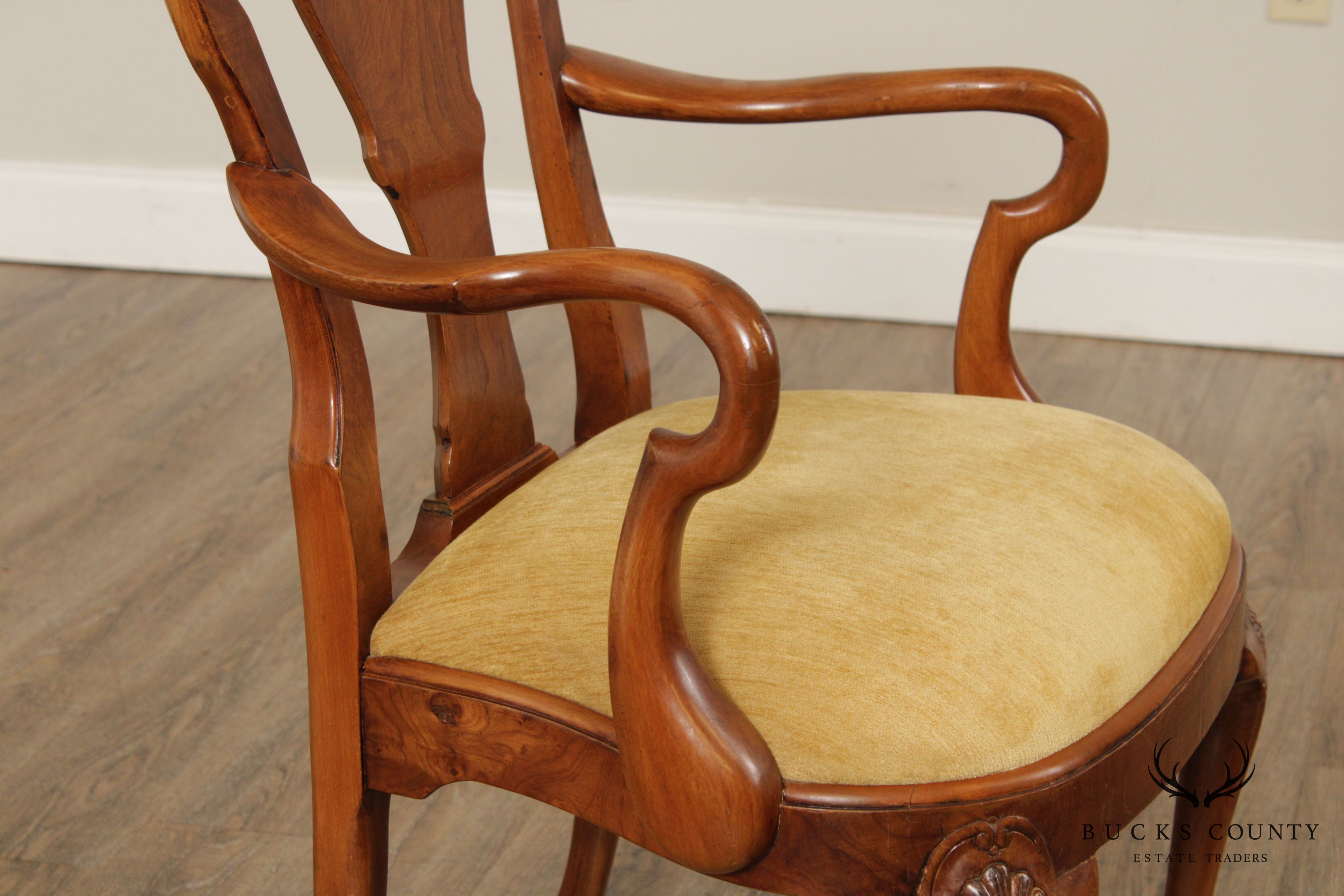 Queen Anne Style Custom Walnut Shepherd's Crook Armchair