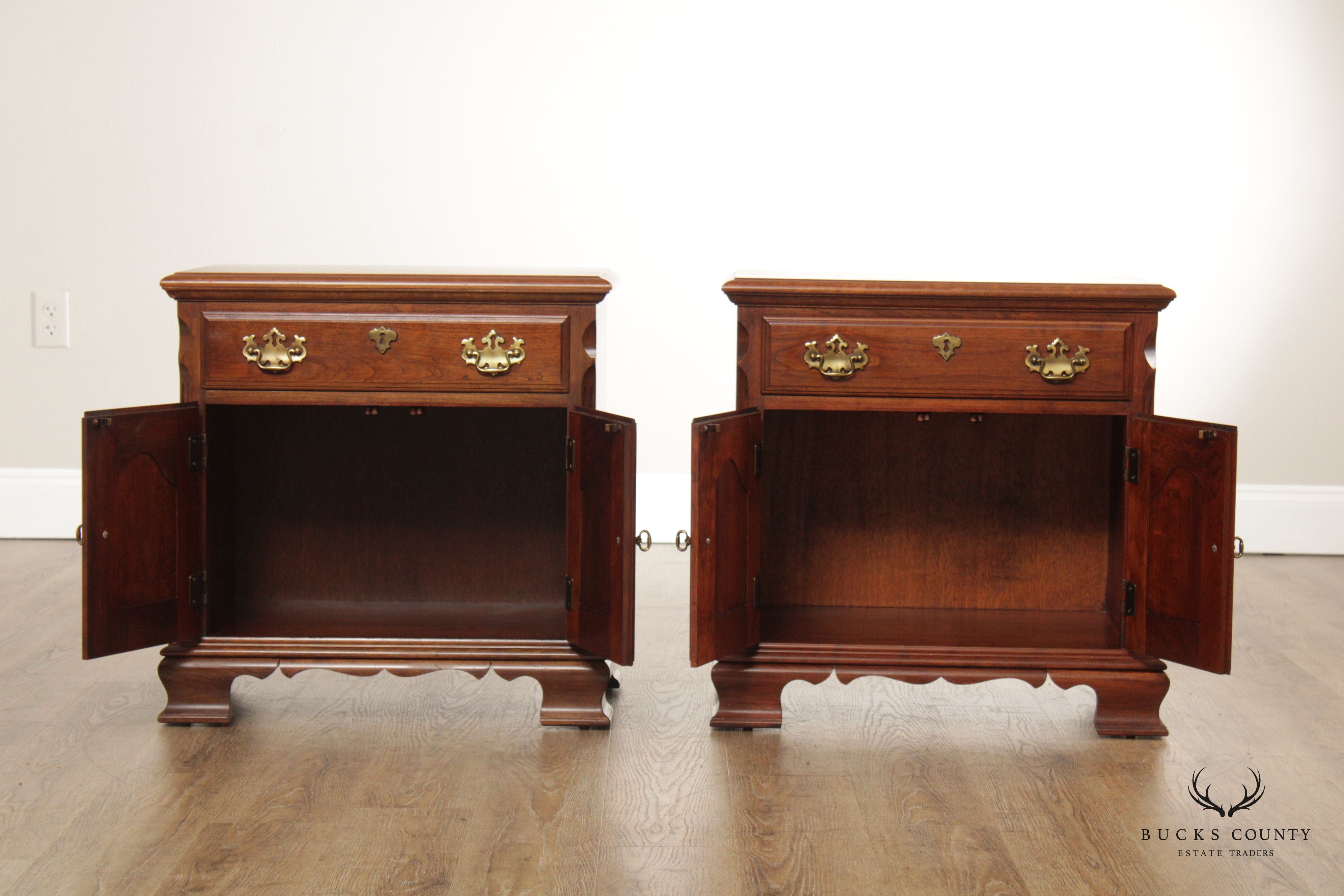 Pennsylvania House Chippendale Style Pair of Cherry Nightstands