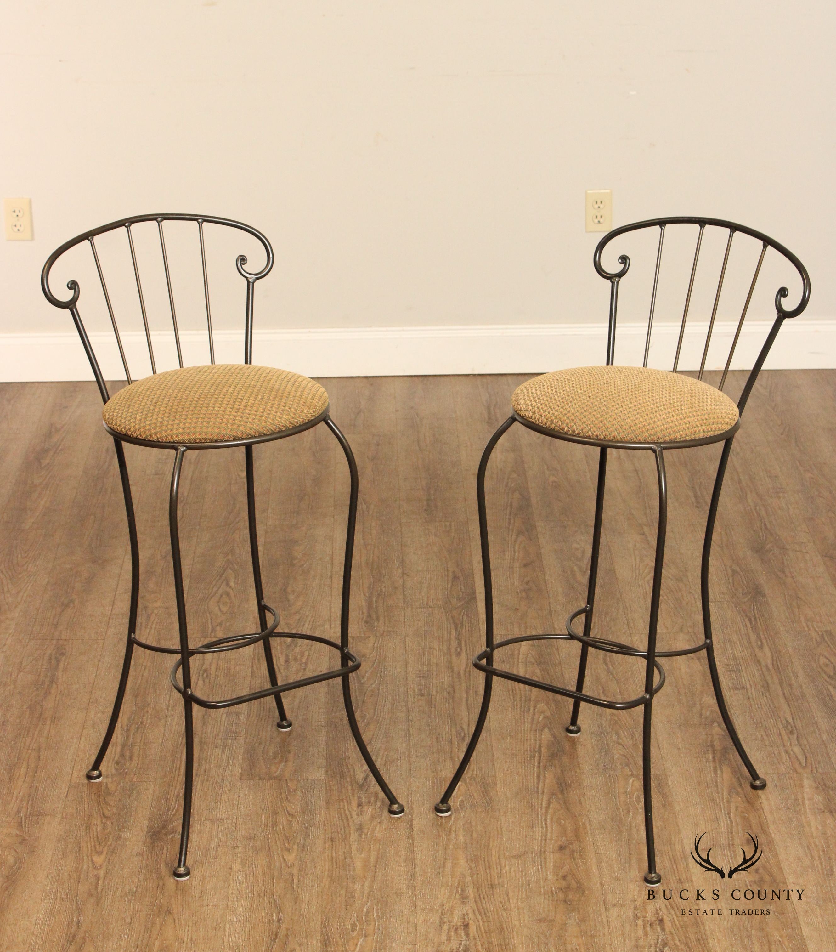 Vintage Pair Wrought Iron Bar Stools