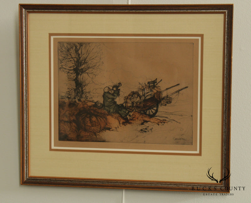Armand Coussens Antique Colored Etching - Framed