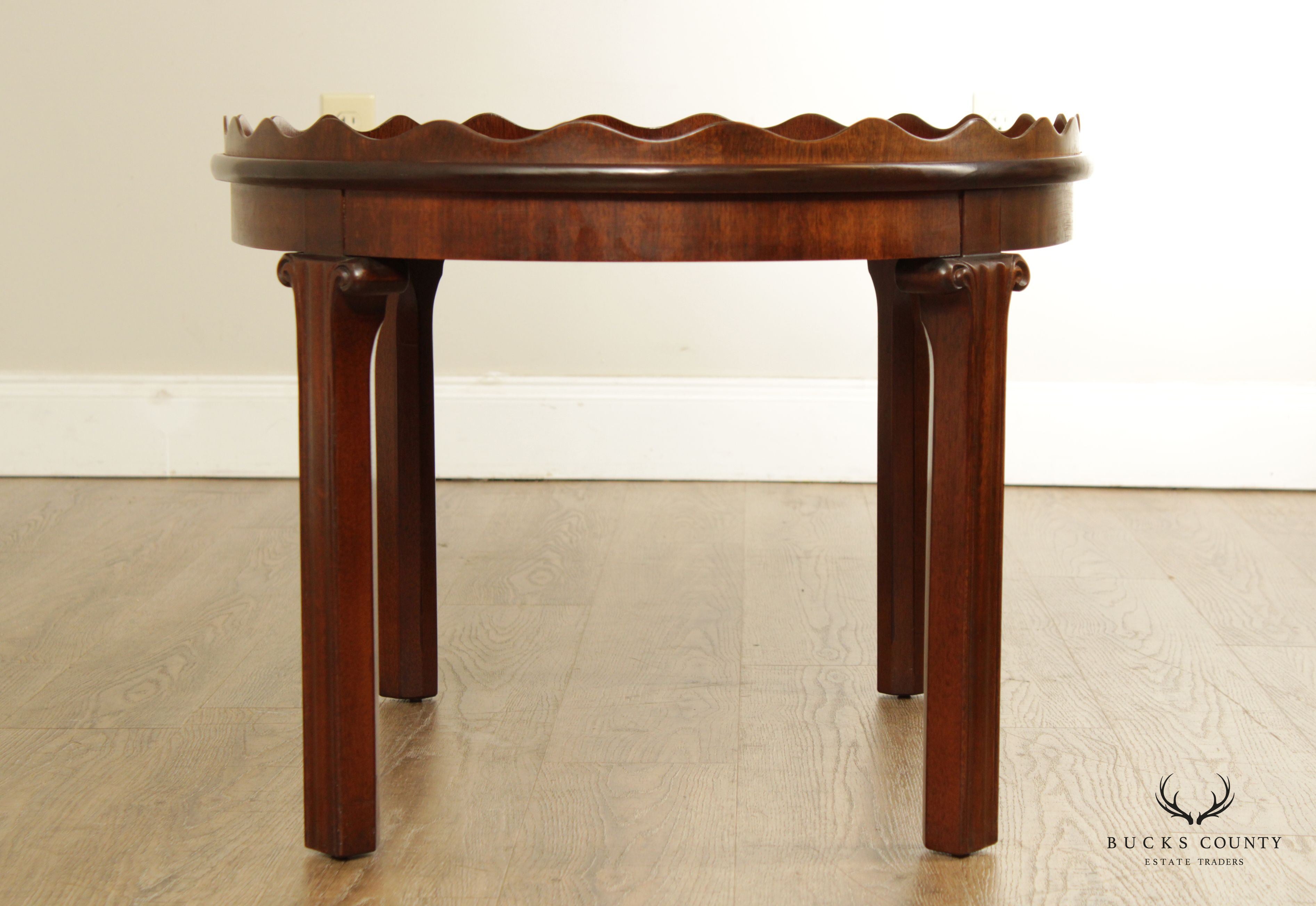 Chippendale Style Oval Inlaid Mahogany Coffee Table