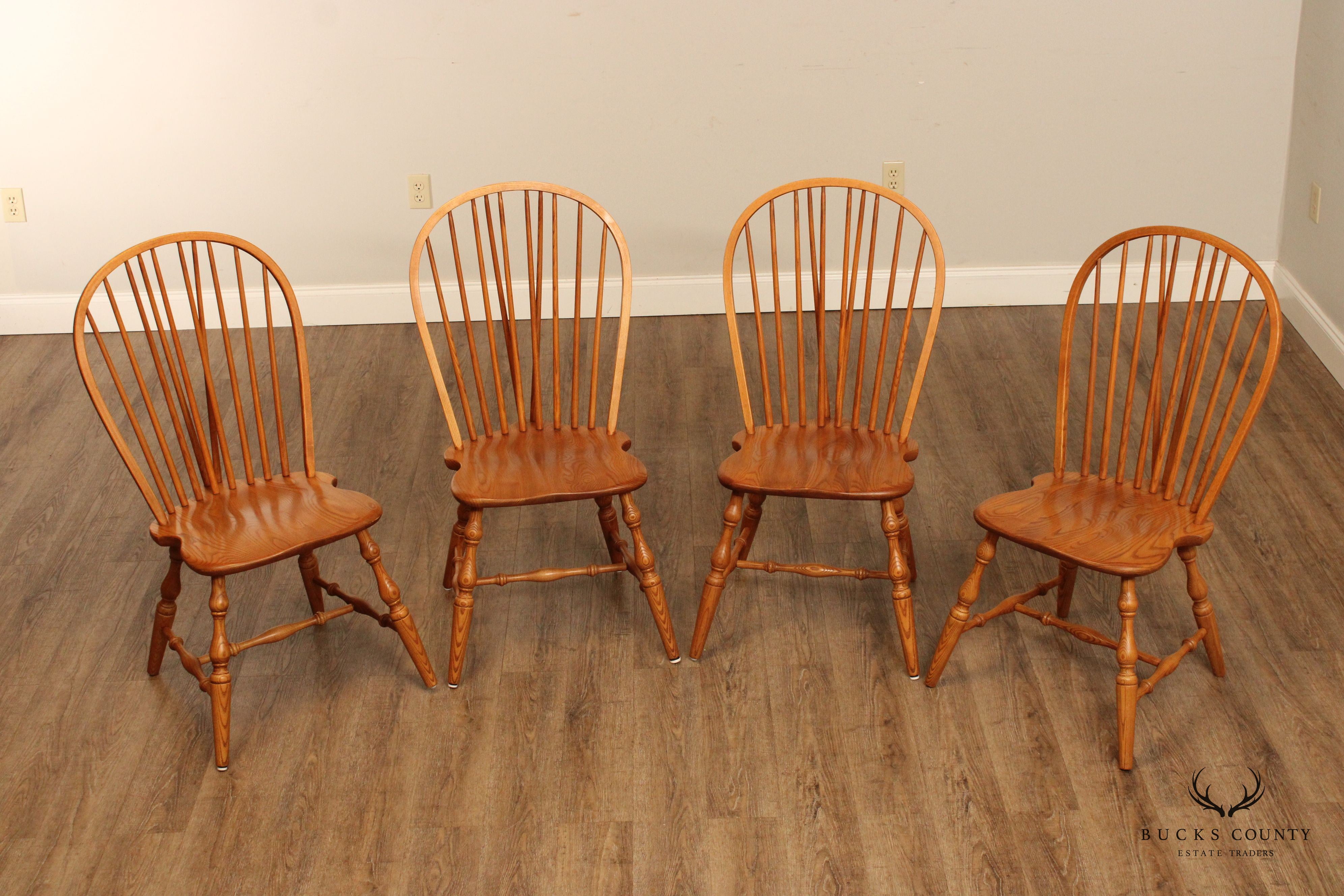 Custom Crafted Set of Four Oak Windsor Dining Chairs