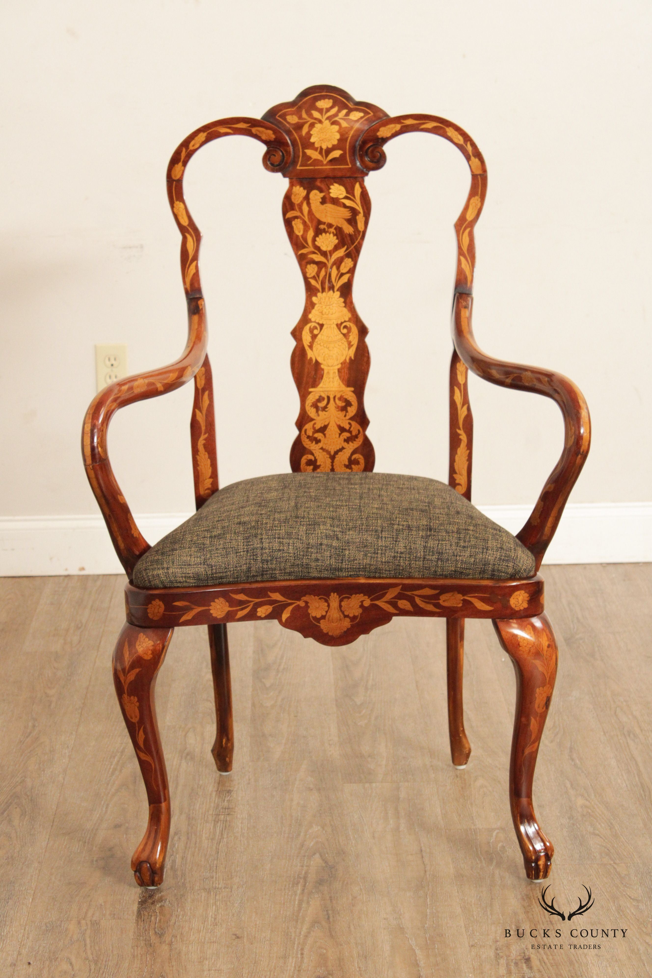 Dutch Marquery Inlaid Mahogany Pair of Armchairs