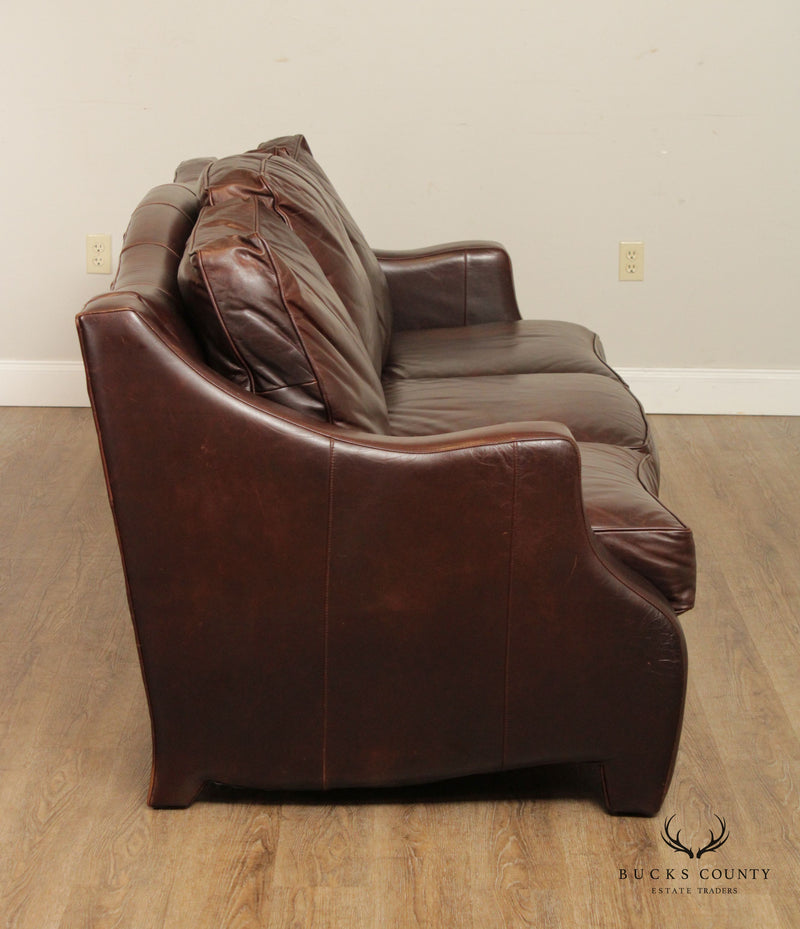 Thomasville Traditional Brown Leather Upholstered Sofa