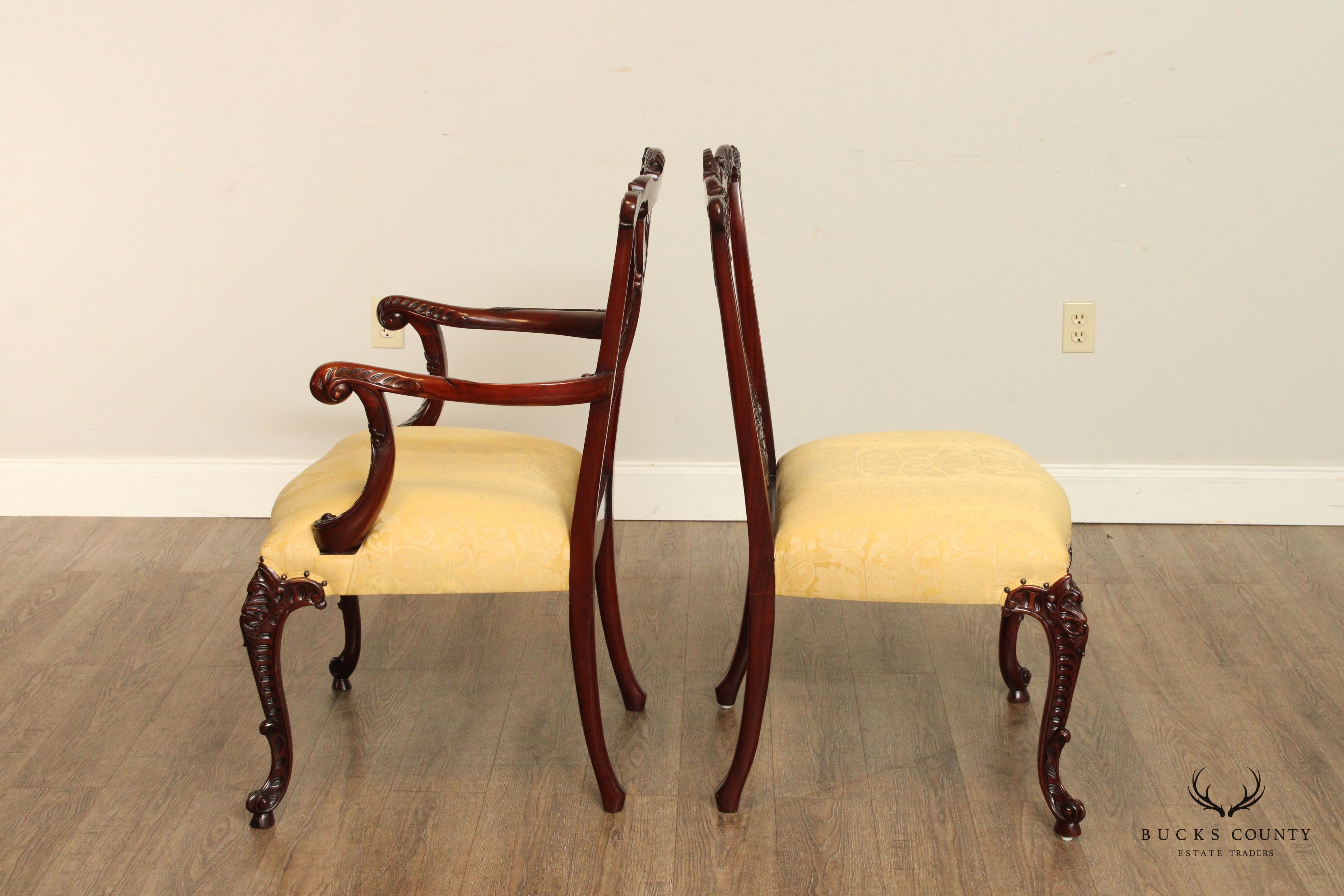 Chippendale Carved Mahogany Set Eight Dining Chairs