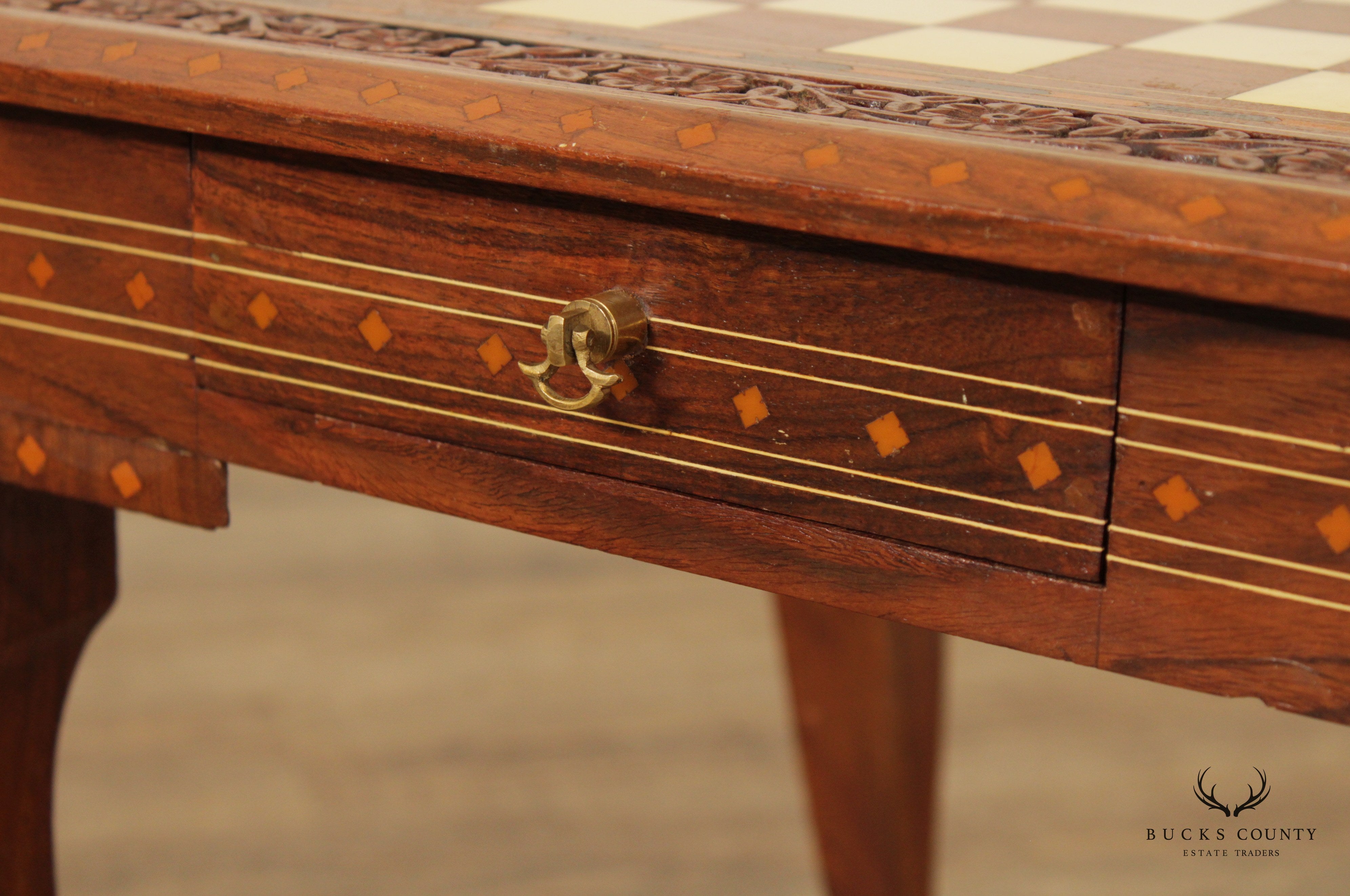 Vintage Moroccan Carved and Inlaid Chess Game Table