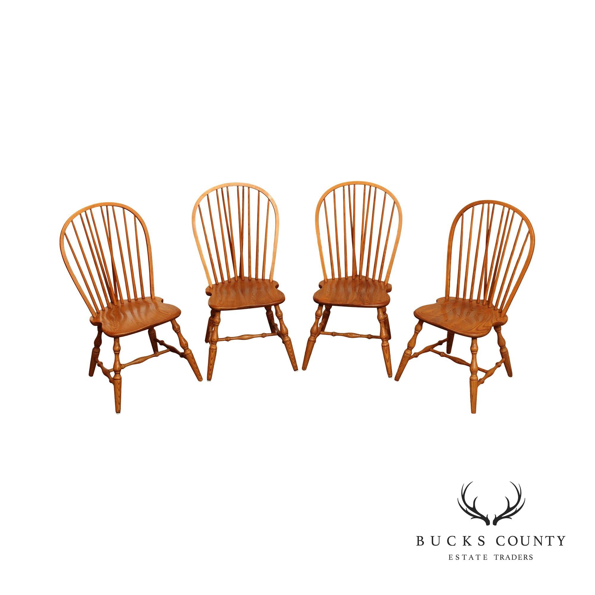 Custom Crafted Set of Four Oak Windsor Dining Chairs