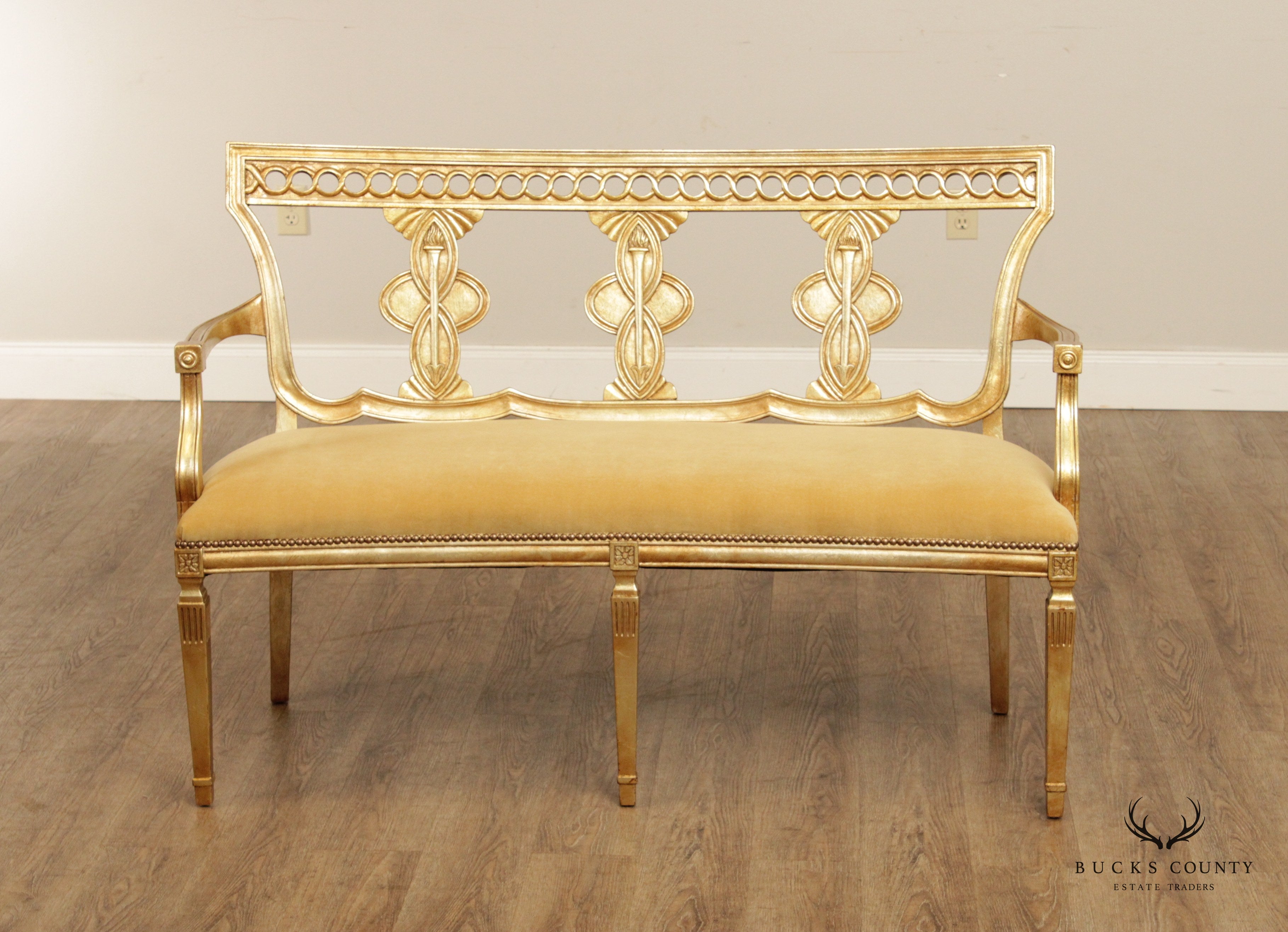 Quality Neoclassical Style Vintage Carved Giltwood Settee