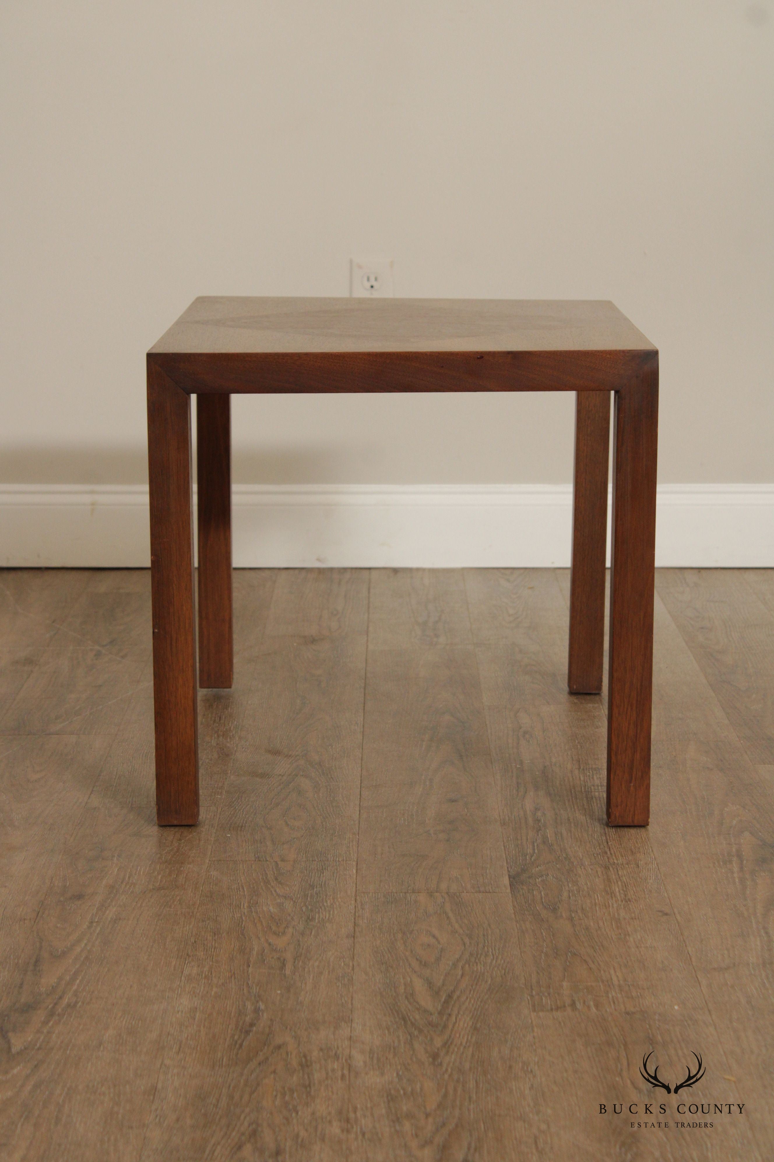 LANE MID CENTURY MODERN INLAID PARSONS STYLE SQUARE WALNUT SIDE TABLE