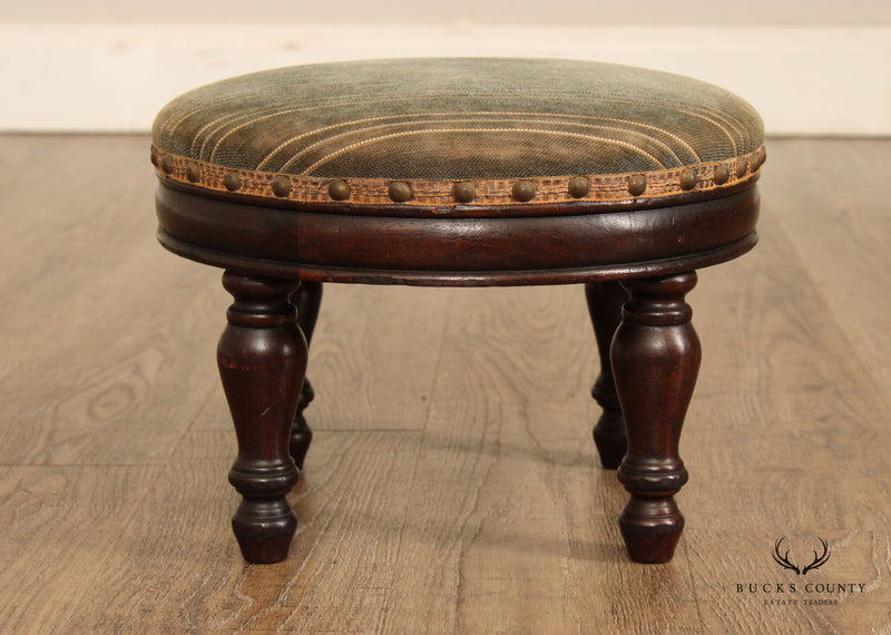 Antique Victorian Round Walnut Footstool
