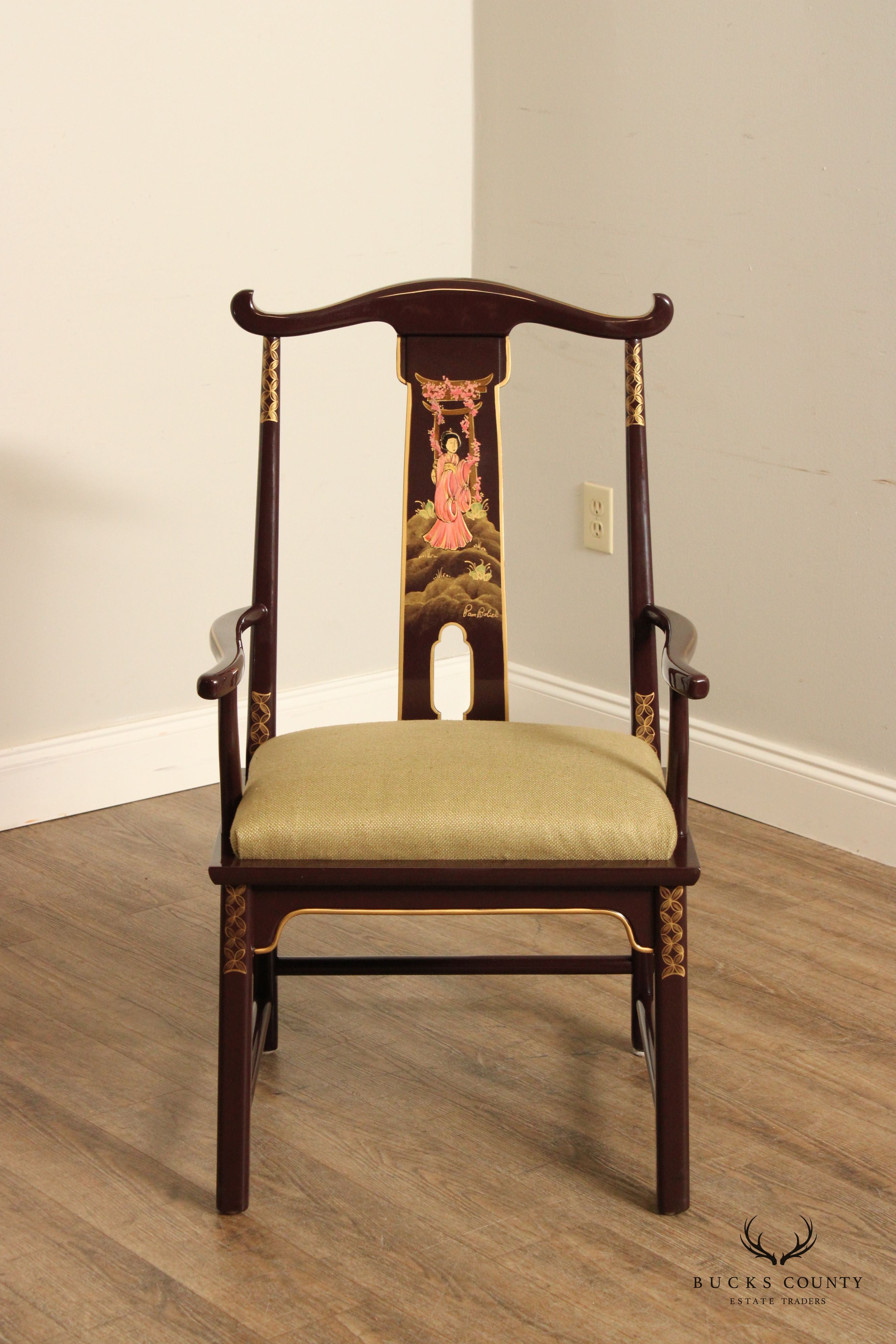 Traditional Asian Style Yoke Back Dining Armchair