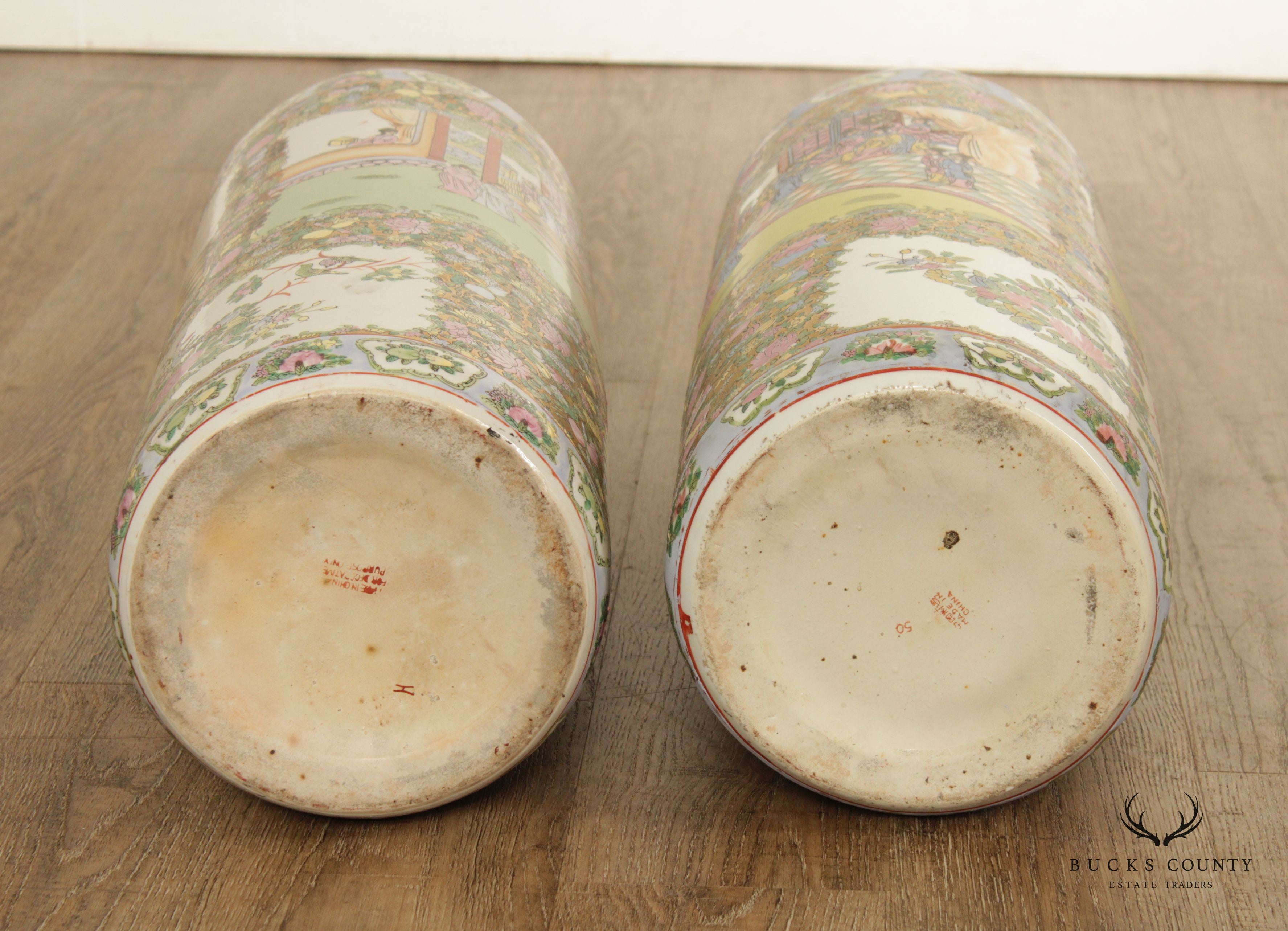 Chinese Chinoiserie Pair Porcelain Umbrella Stands