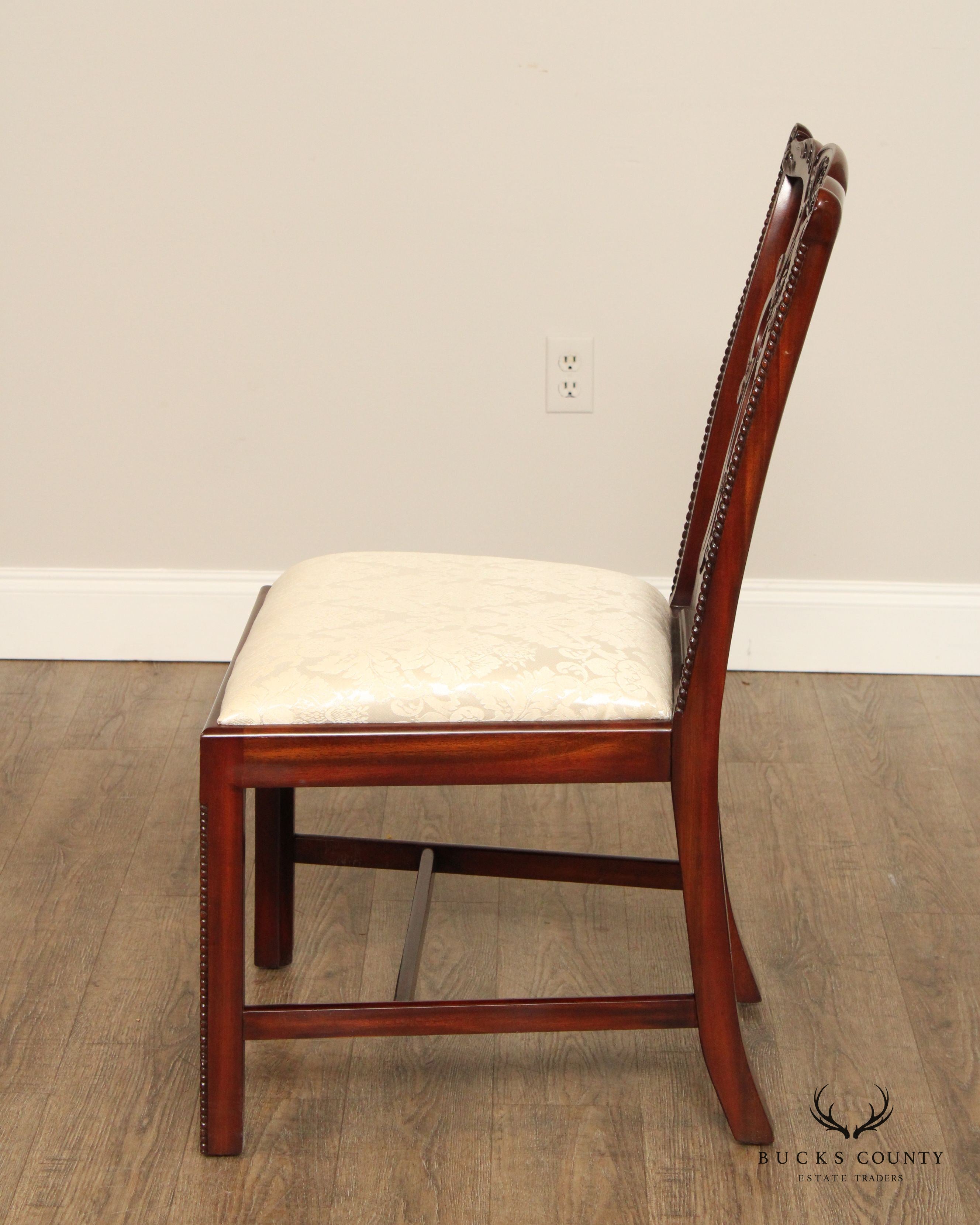 Maitland Smith Chippendale Style Set of Four Carved Mahogany Dining Chairs