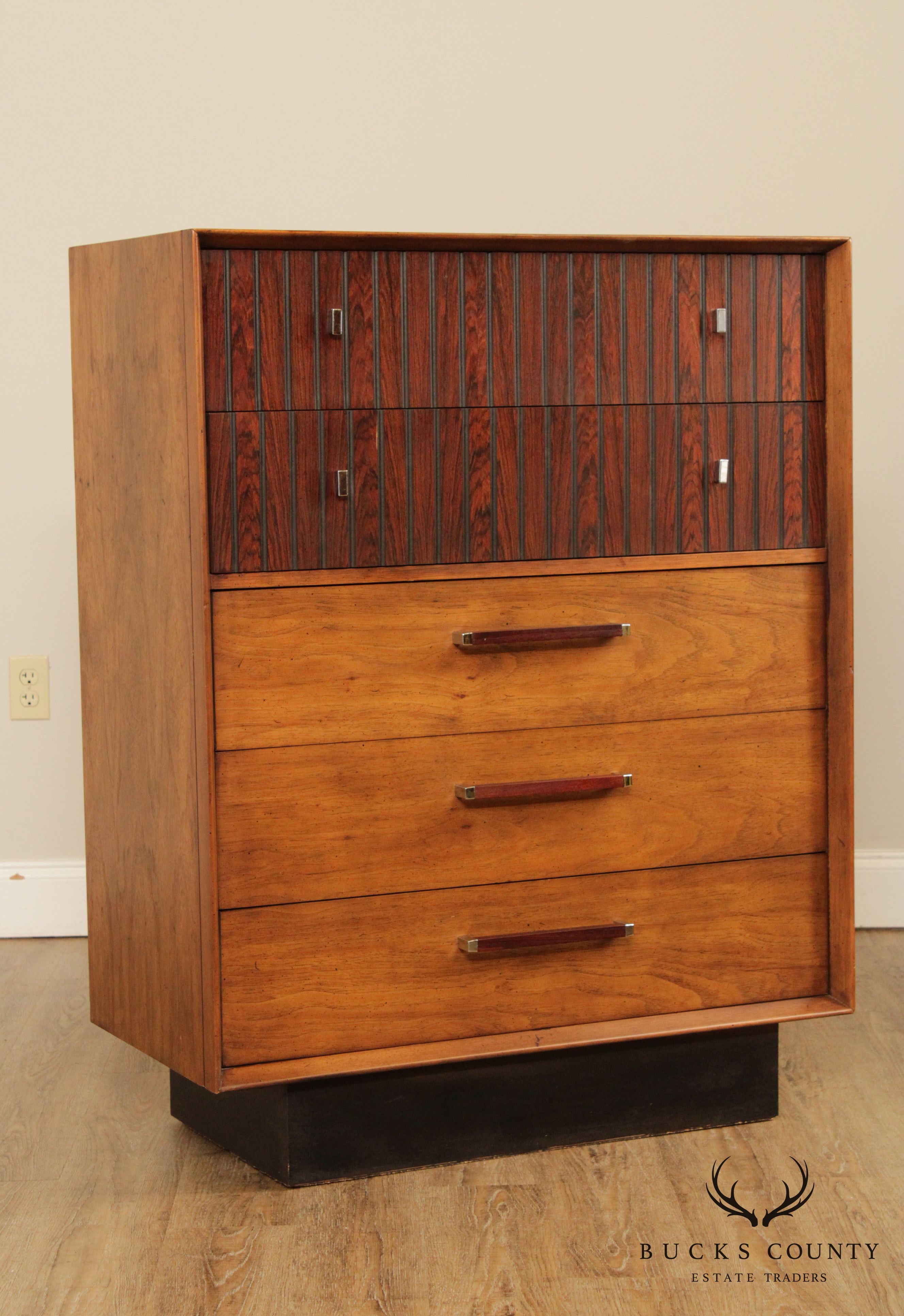 Lane Mid Century Modern Pecan & Rosewood Tall Chest