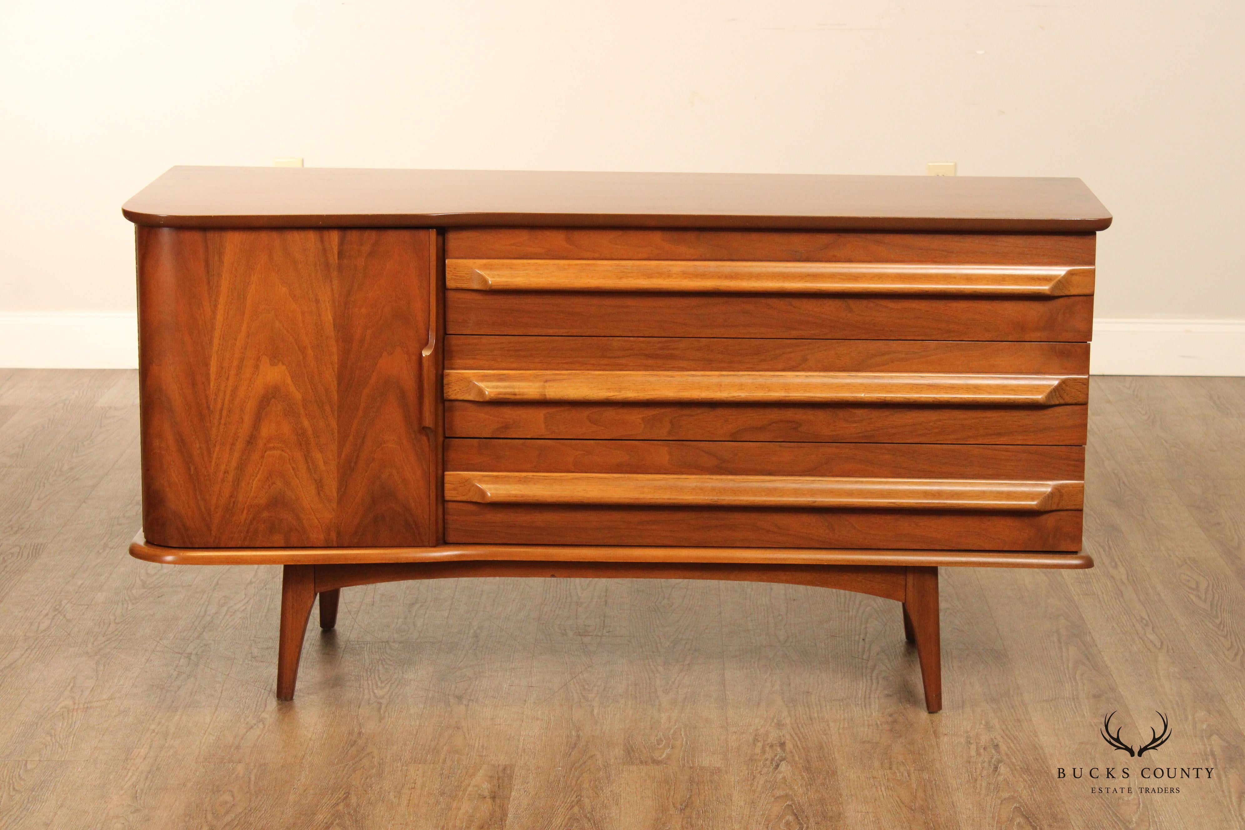 United Furniture Mid Century Modern Sculpted Walnut Dresser