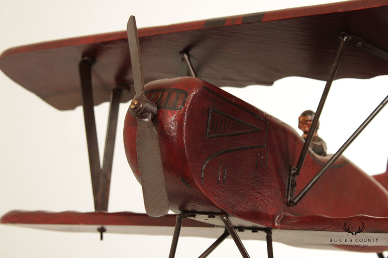 Post War Vintage Carved Wood Bi-Plane