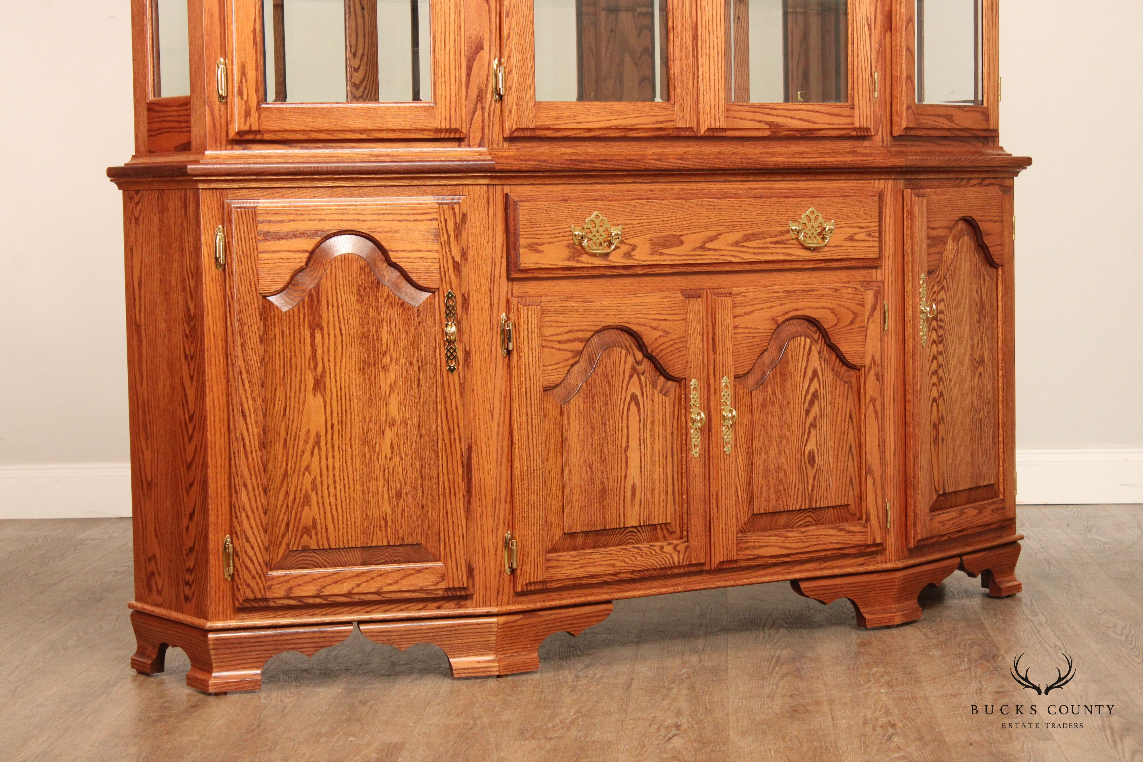 Oak Street Colonial Style Solid Oak Illuminated China Cabinet