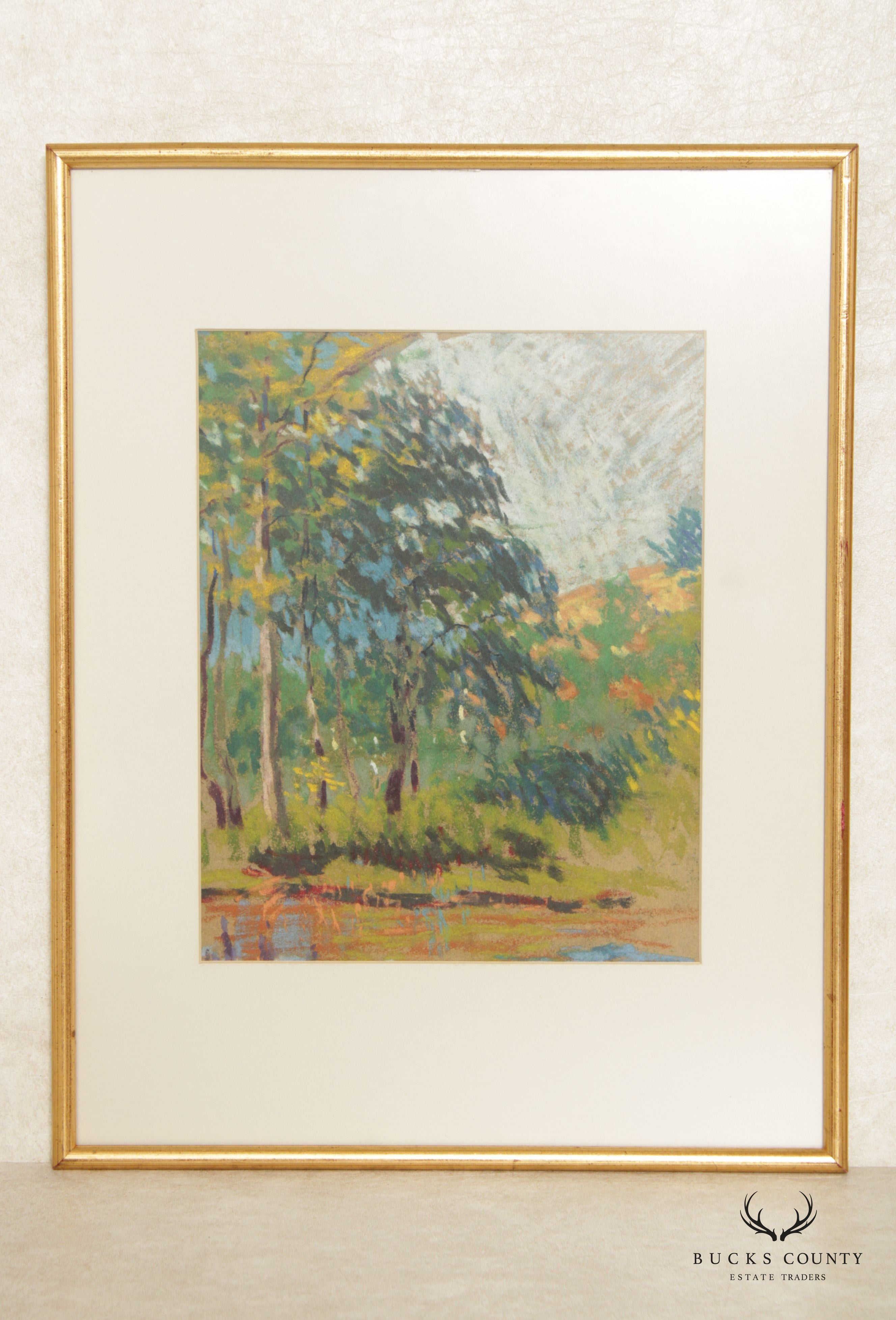 Impressionist Style 'Forrest Green' Pastel Drawings by John J. Dull