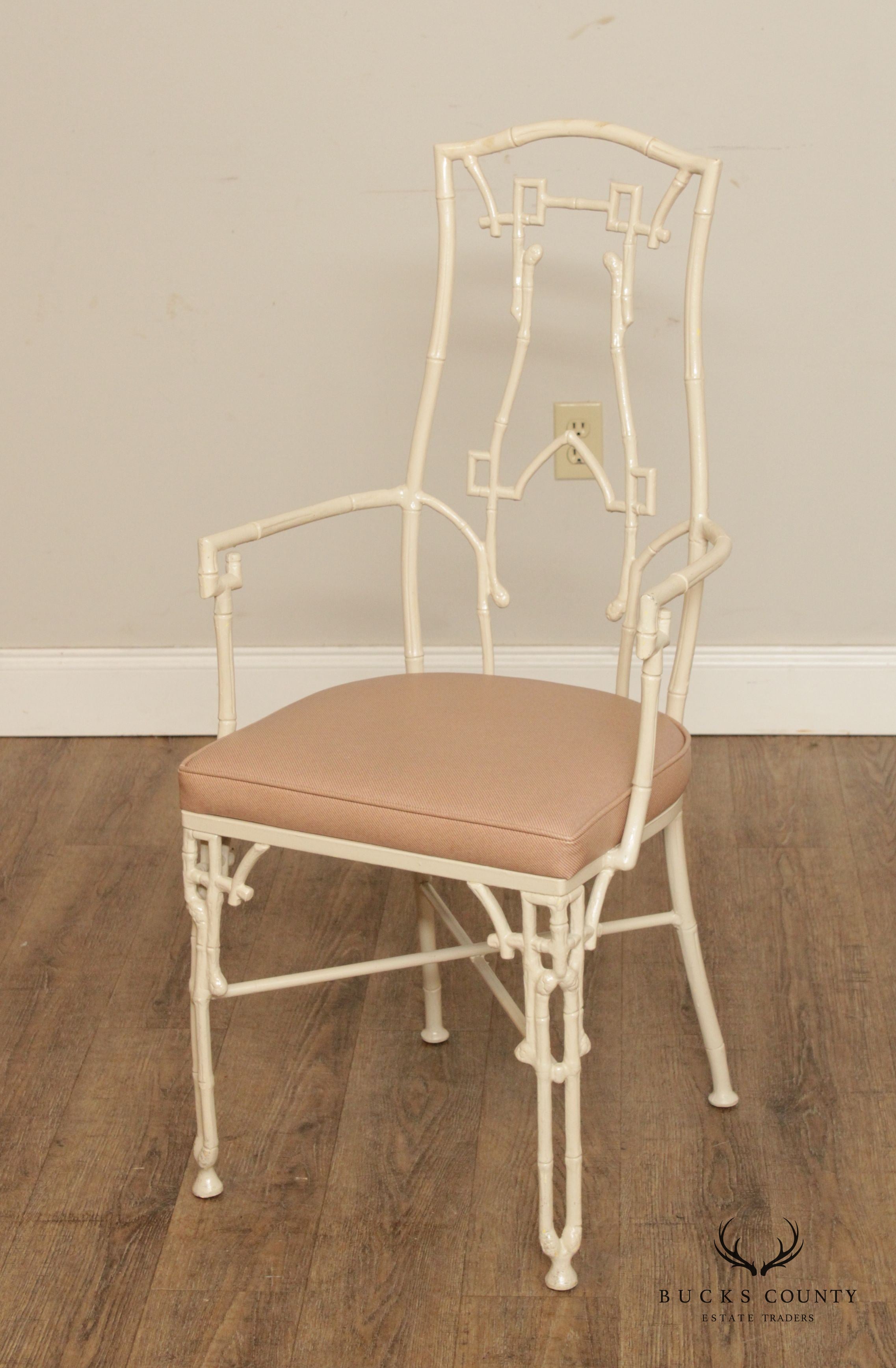 Hollywood Regency Metal Faux Bamboo Arm Chair