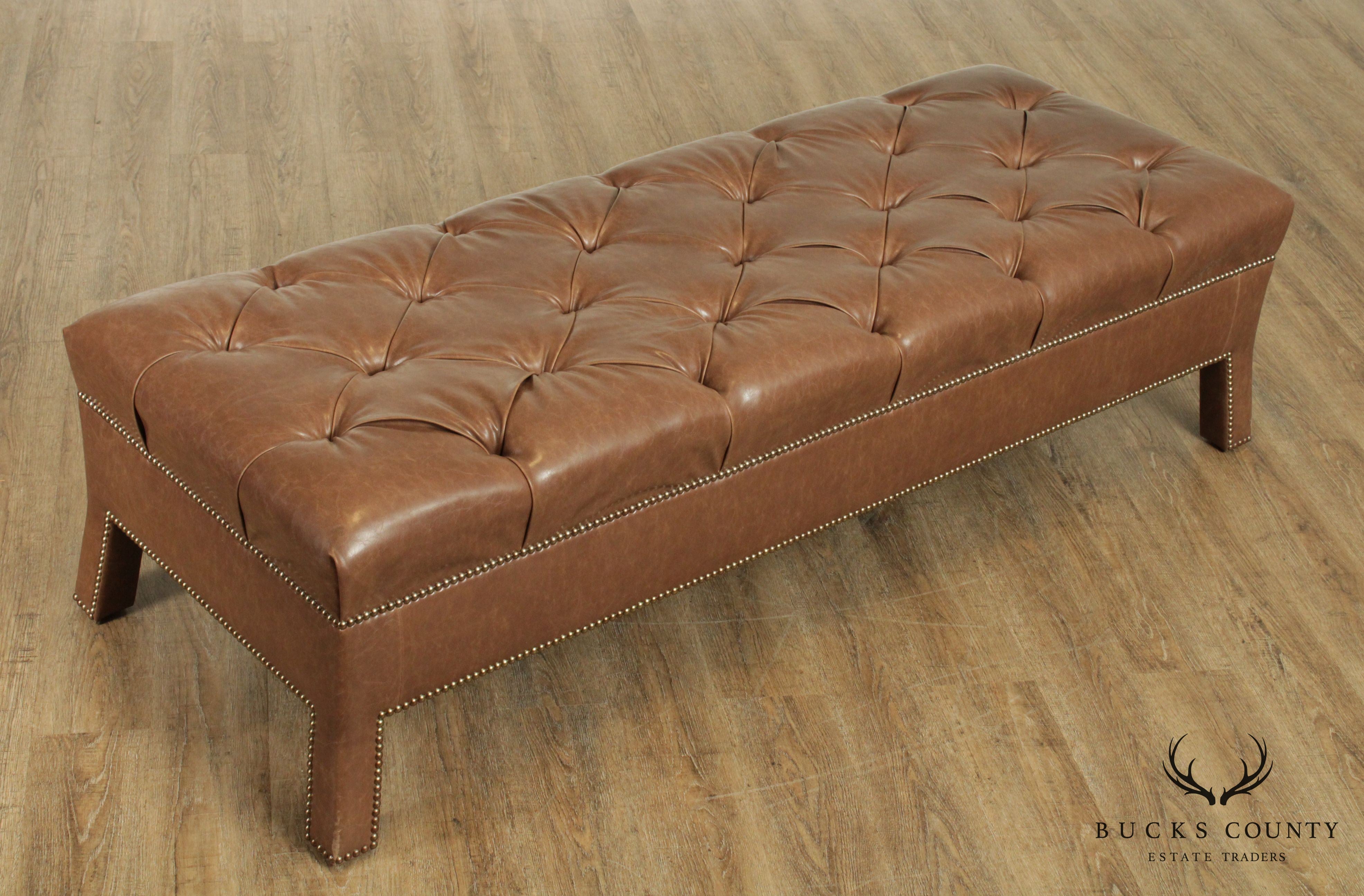 Custom Quality Brown Leather Tufted Long Bench