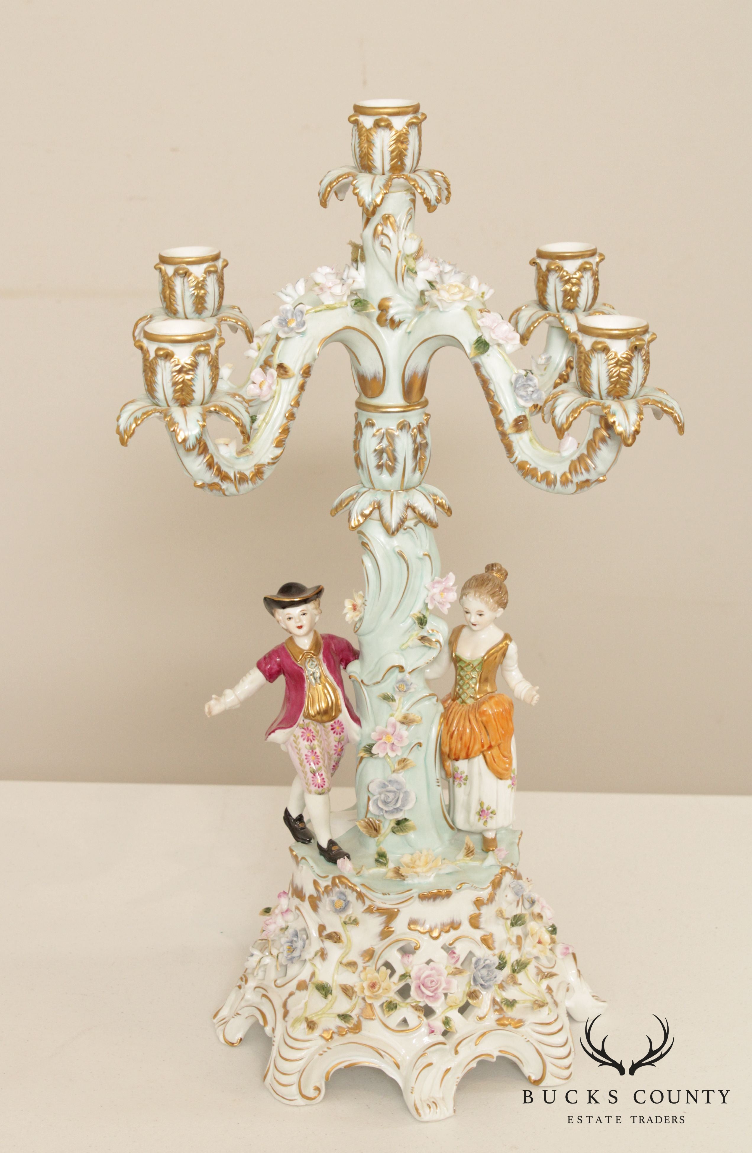 Vintage Meissen Porcelain Five Light Candelabra