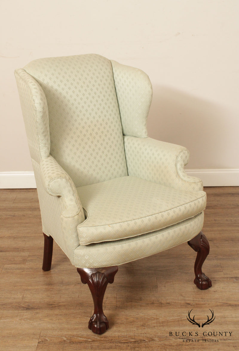 Kittinger Chippendale Style Mahogany Ball & Claw Wing Chair
