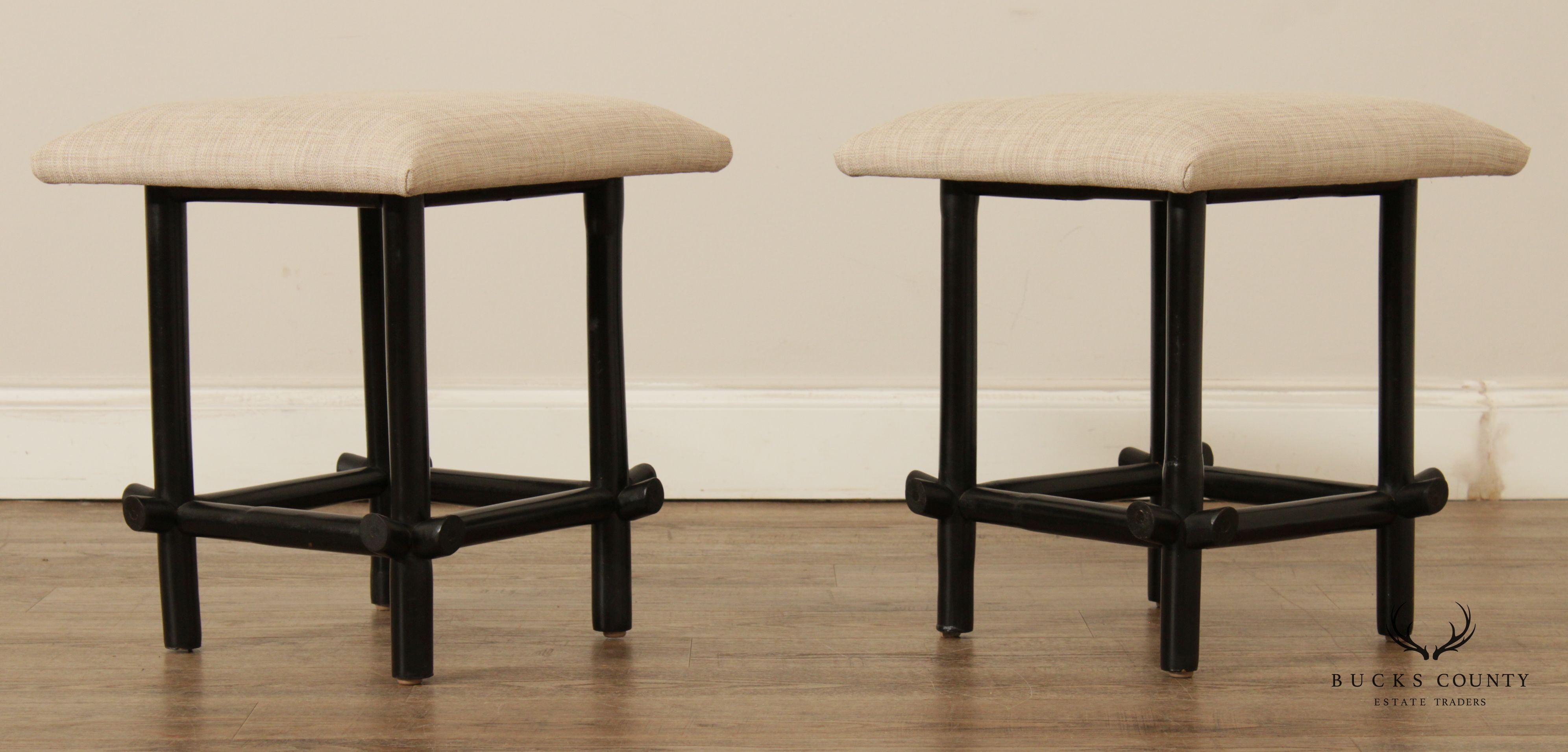 Vintage Asian Style Pair of Ebonized Faux Bamboo Stools