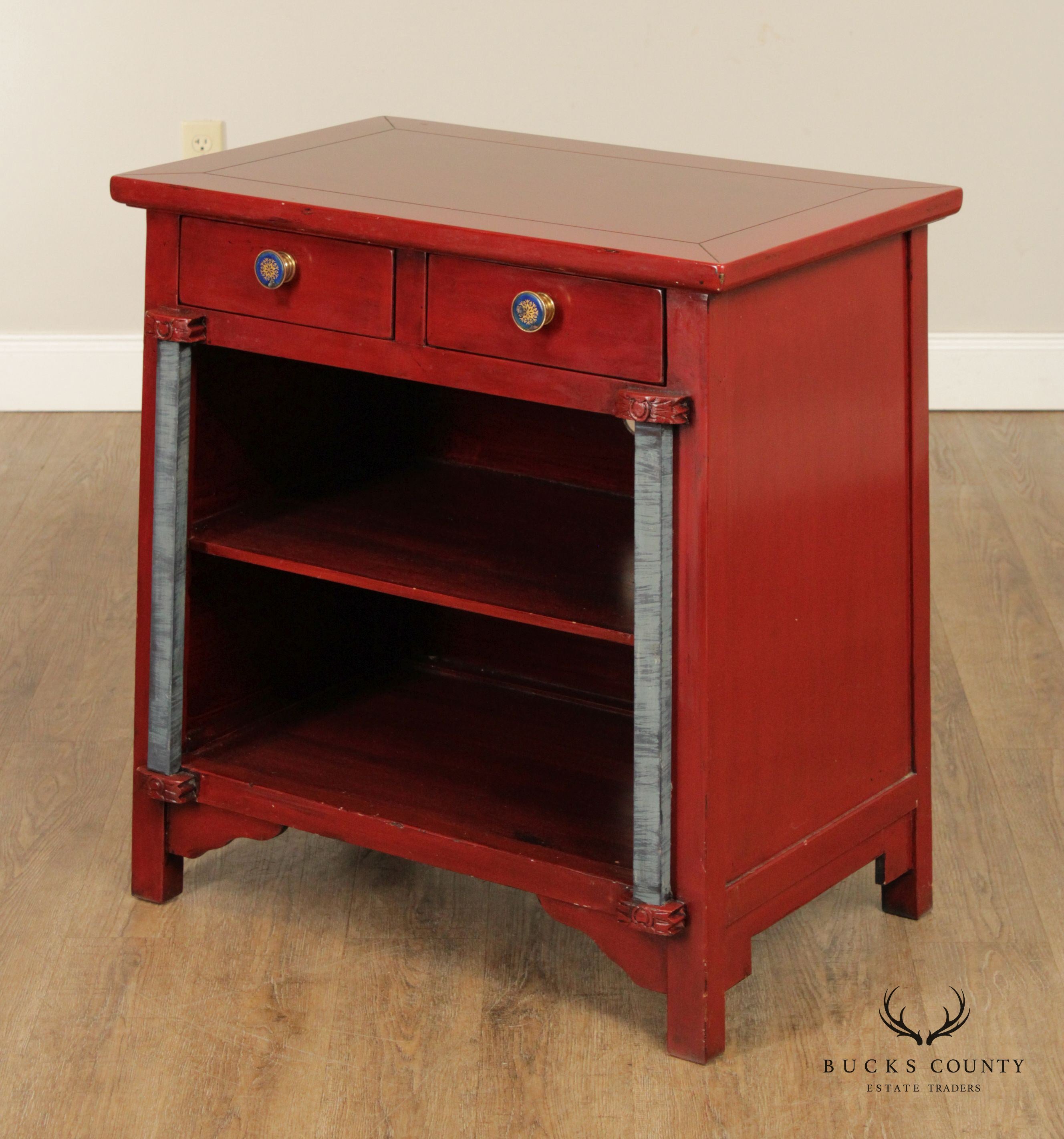 Custom Crafted Red Painted Two-Drawer Server or Media Cabinet