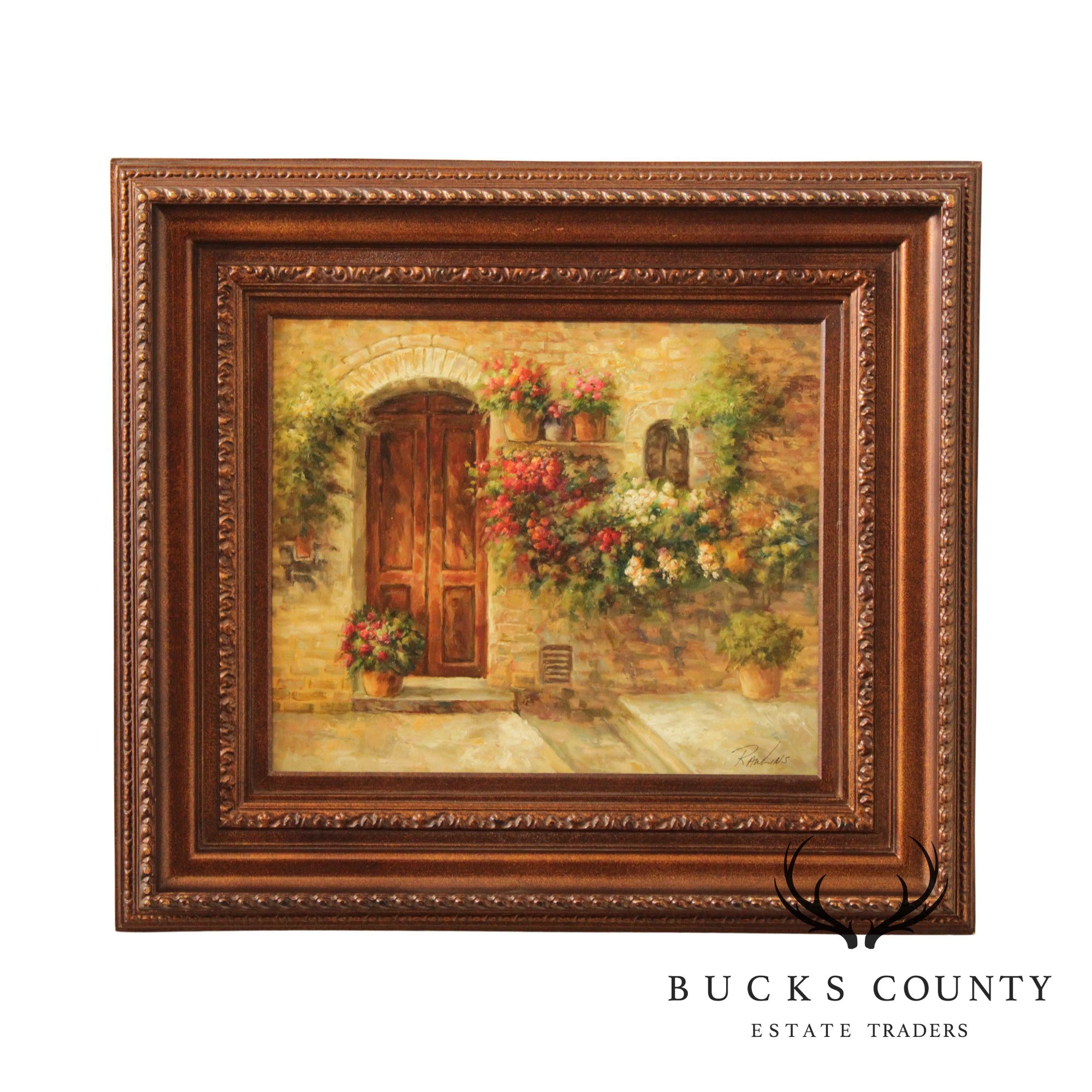 Prestige Arts Floral Courtyard Scene Oil Painting