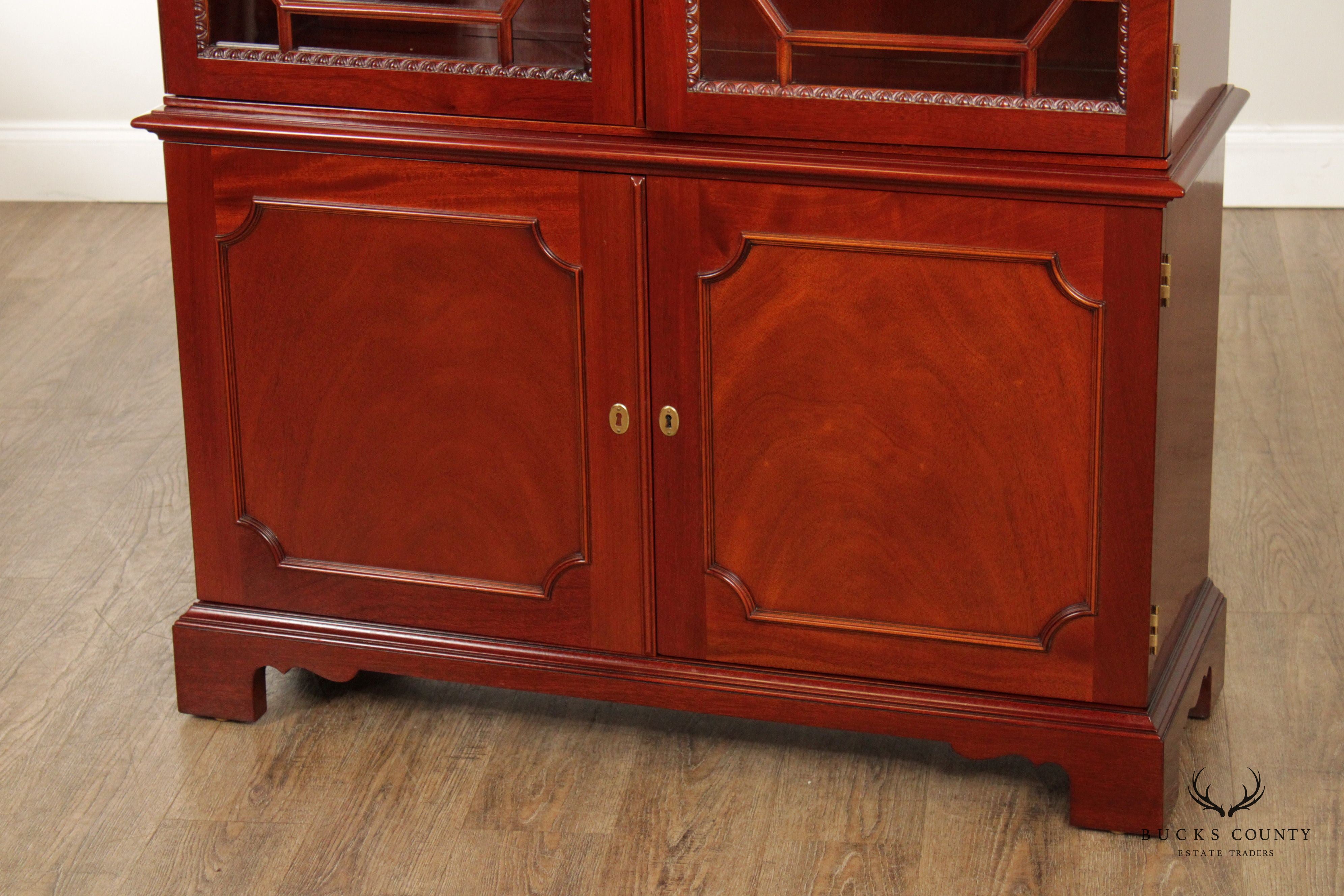 Kindel Georgian Style Mahogany Glass Door Bookcase Display Cabinet