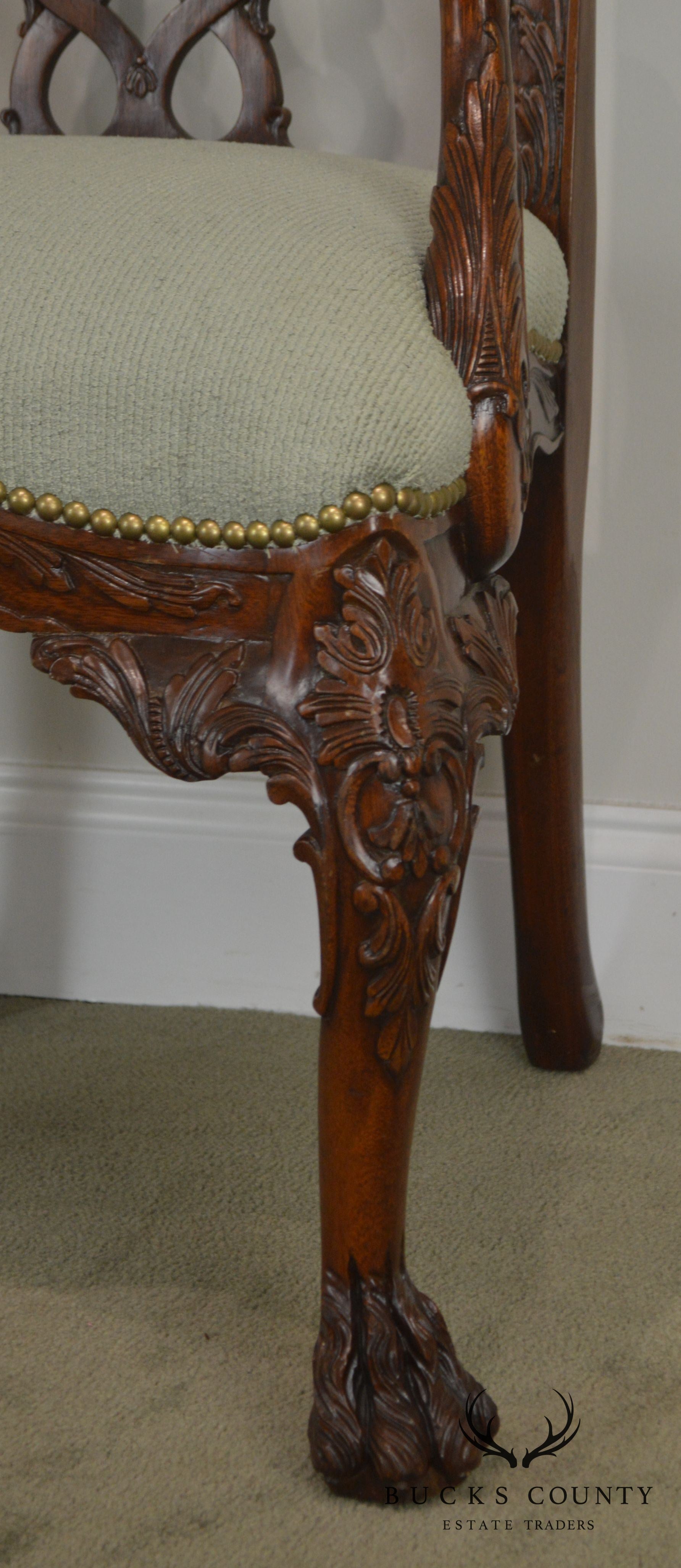 Georgian Style Carved Mahogany Arm Chair with Hariy - Paw Feet