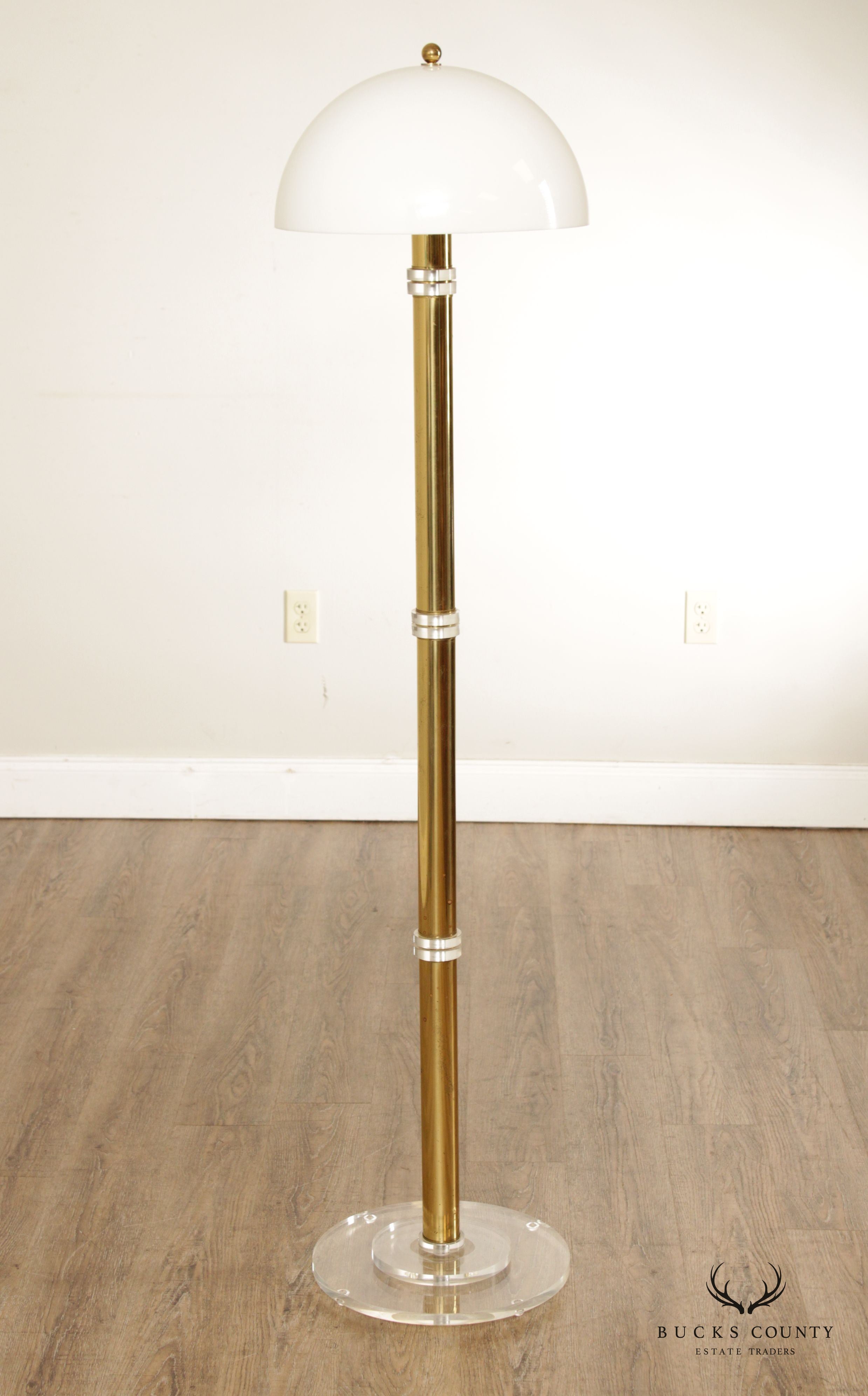 Mid Century Modern Lucite Brass Mushroom Floor Lamp