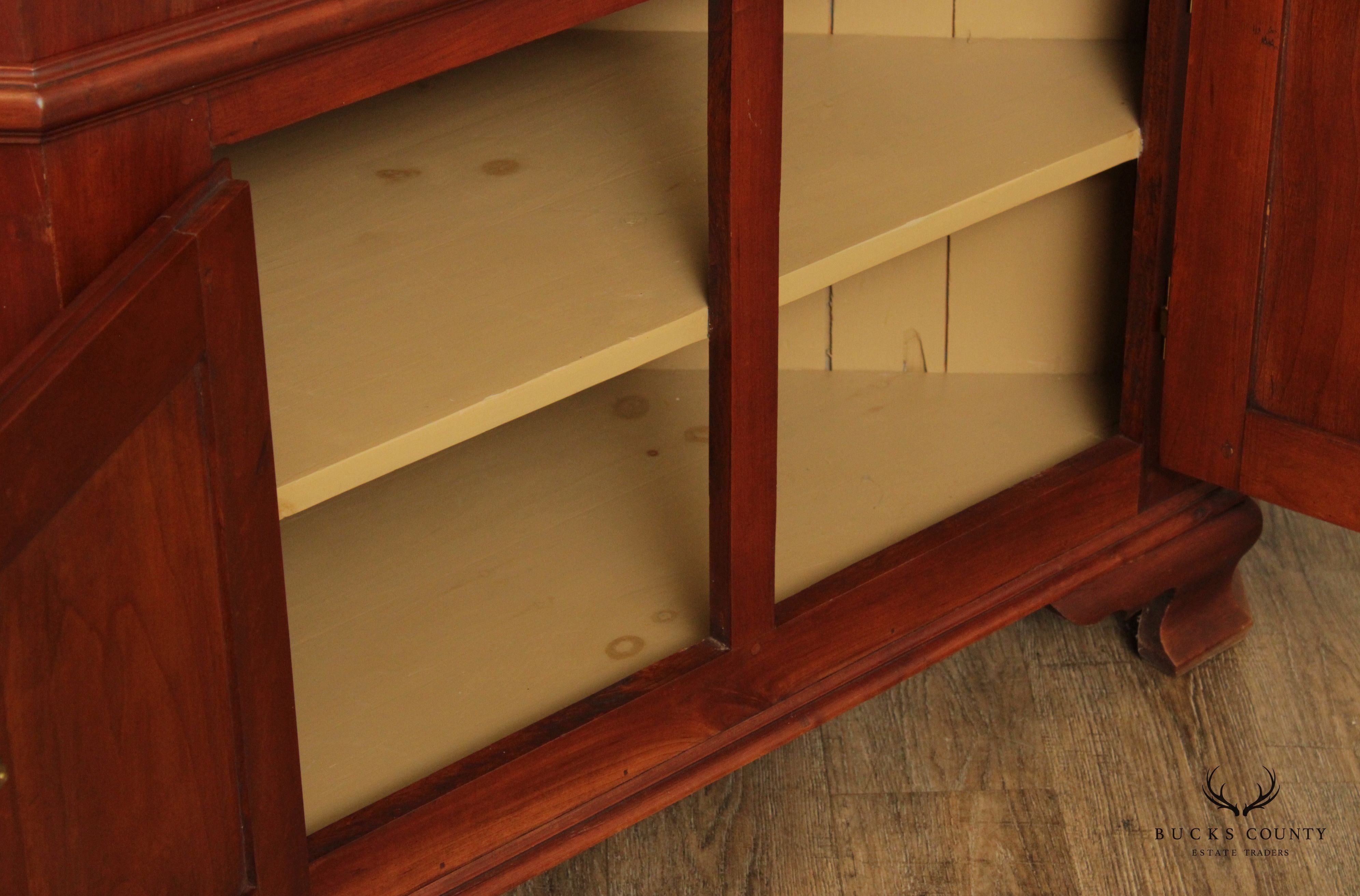 Early American Colonial Style Cherry Illuminated Corner Cabinet