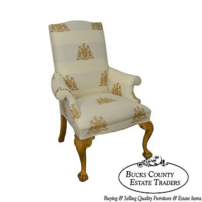 Thomasville Custom Lion Coat of Arms Upholstered Ball & Claw Wing Chair