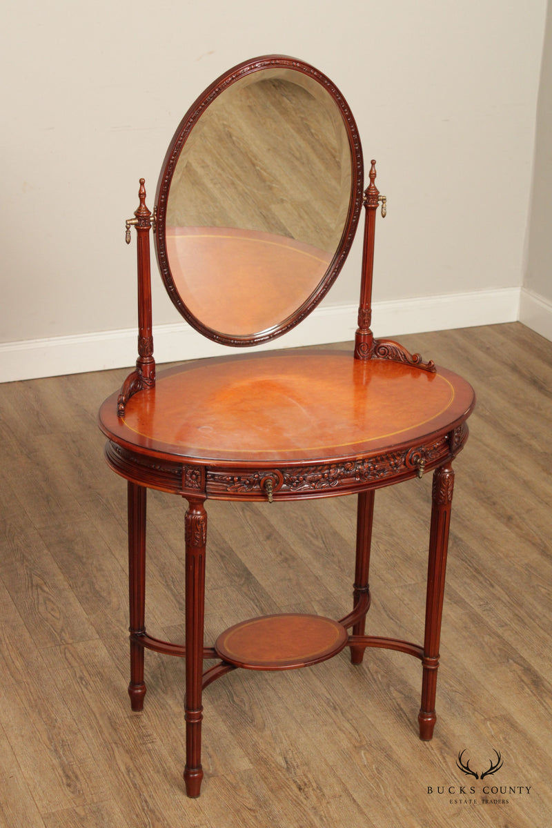 French Louis XVI Style Carved Mirrored Vanity