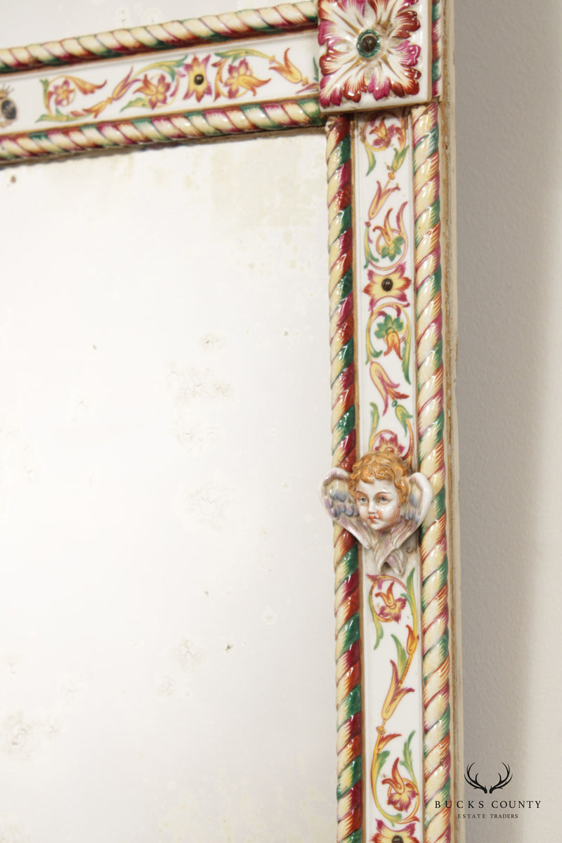 Antique Italian Porcelain Majolica Frame Wall Mirror