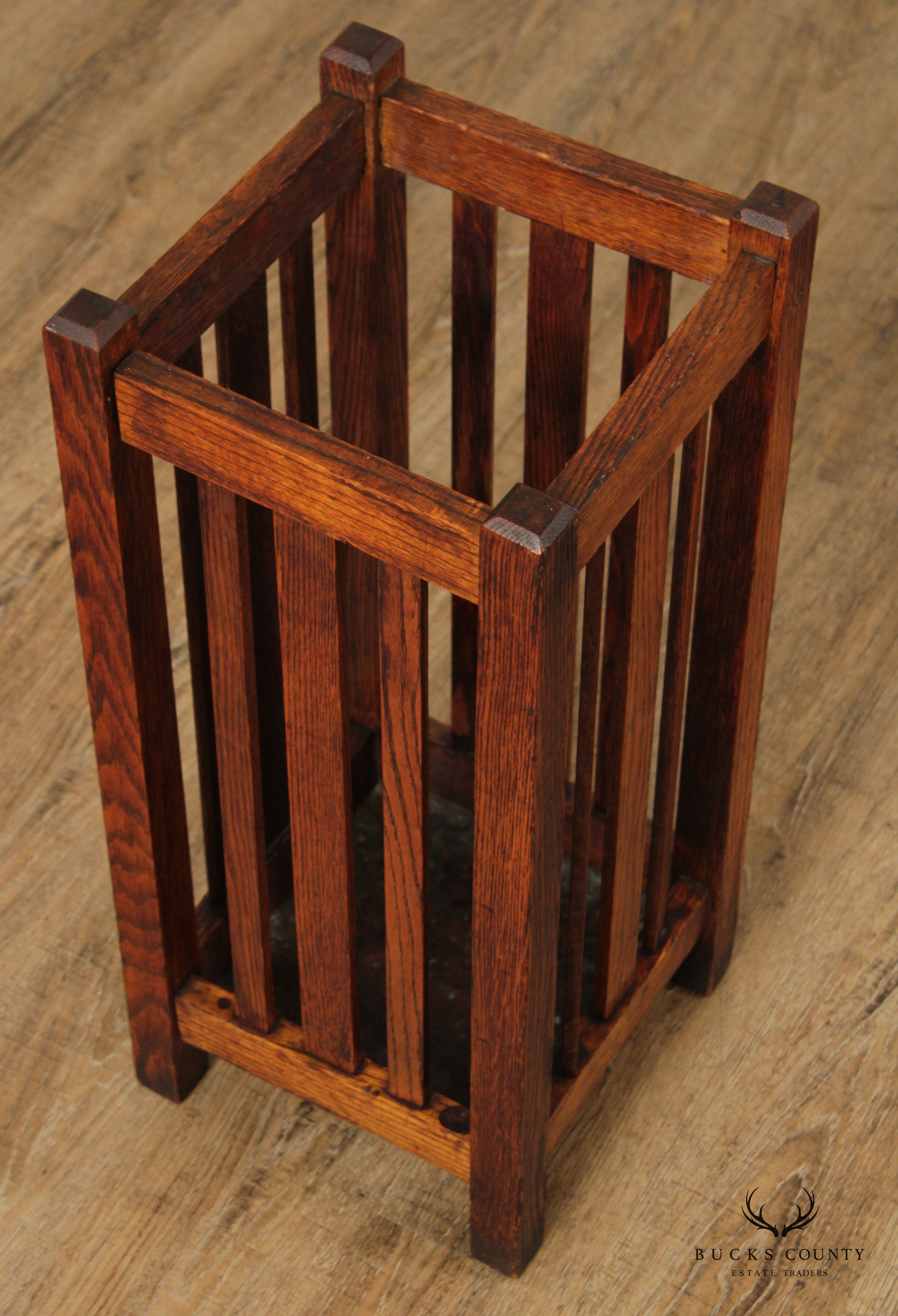 Antique Mission Style Oak Umbrella Stand