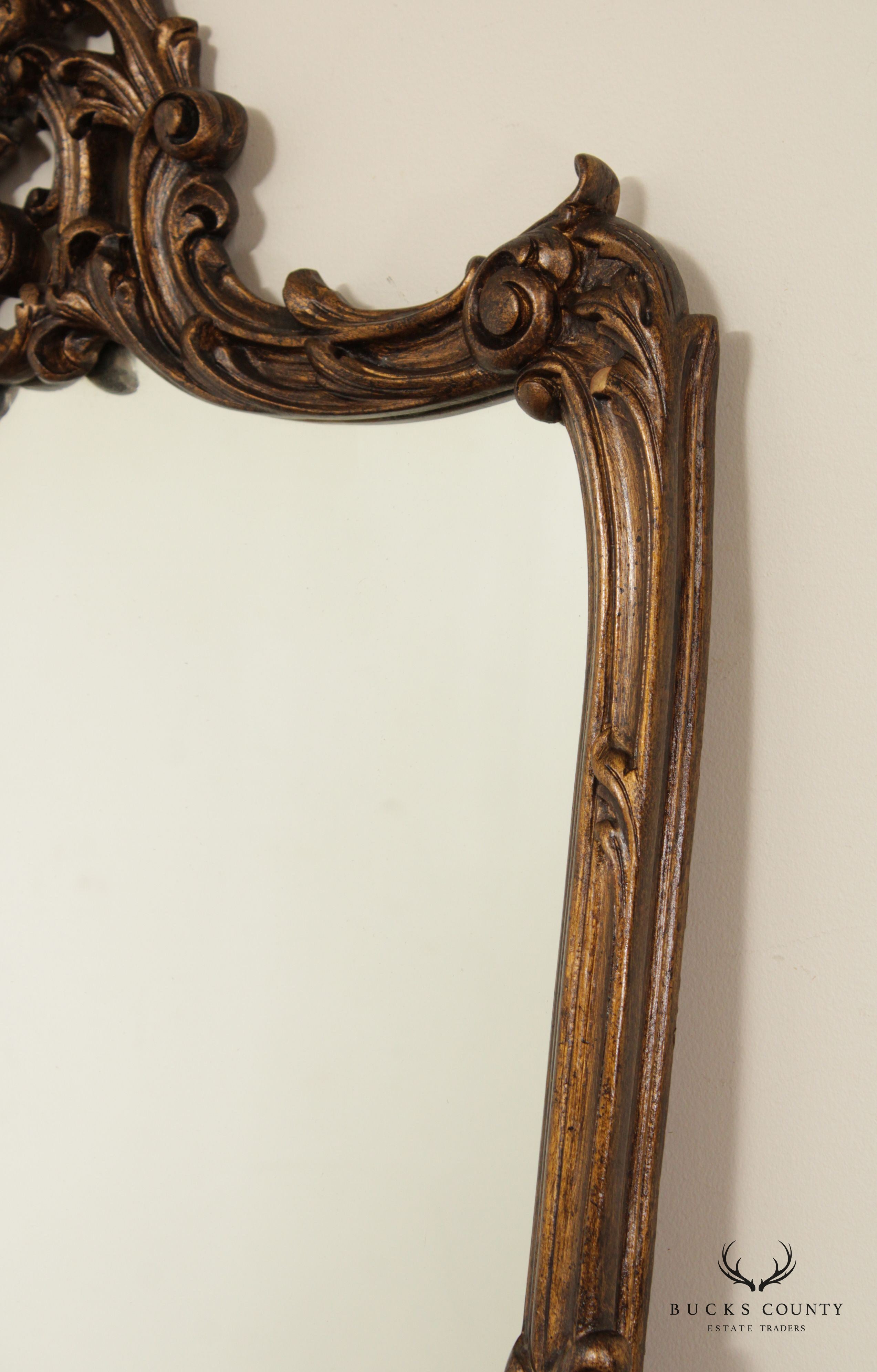 French Rococo Style Gilt Wood And Carved Gesso Wall Mirror