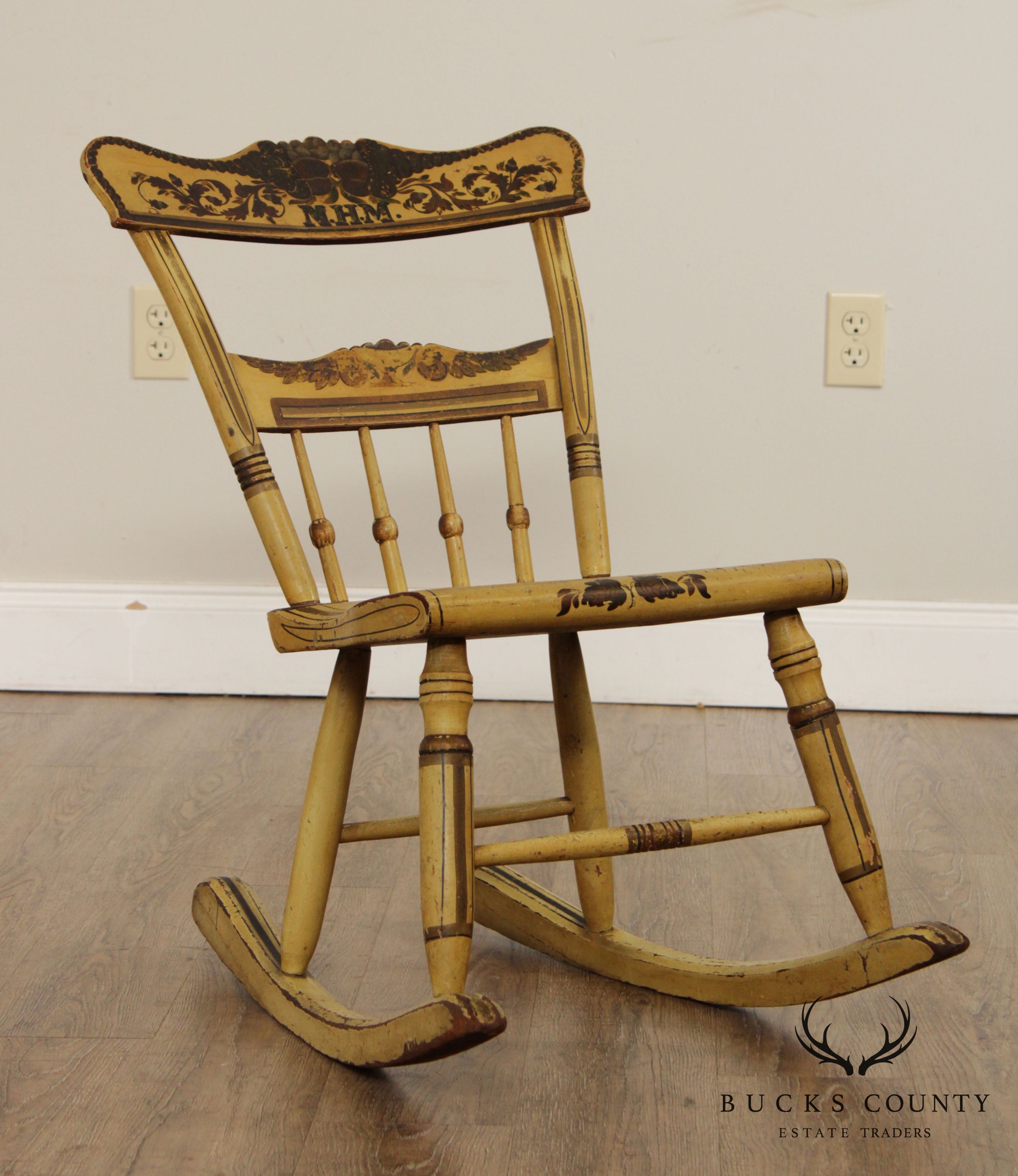 Antique 19tth Century Hand Painted Childs Rocking Chair