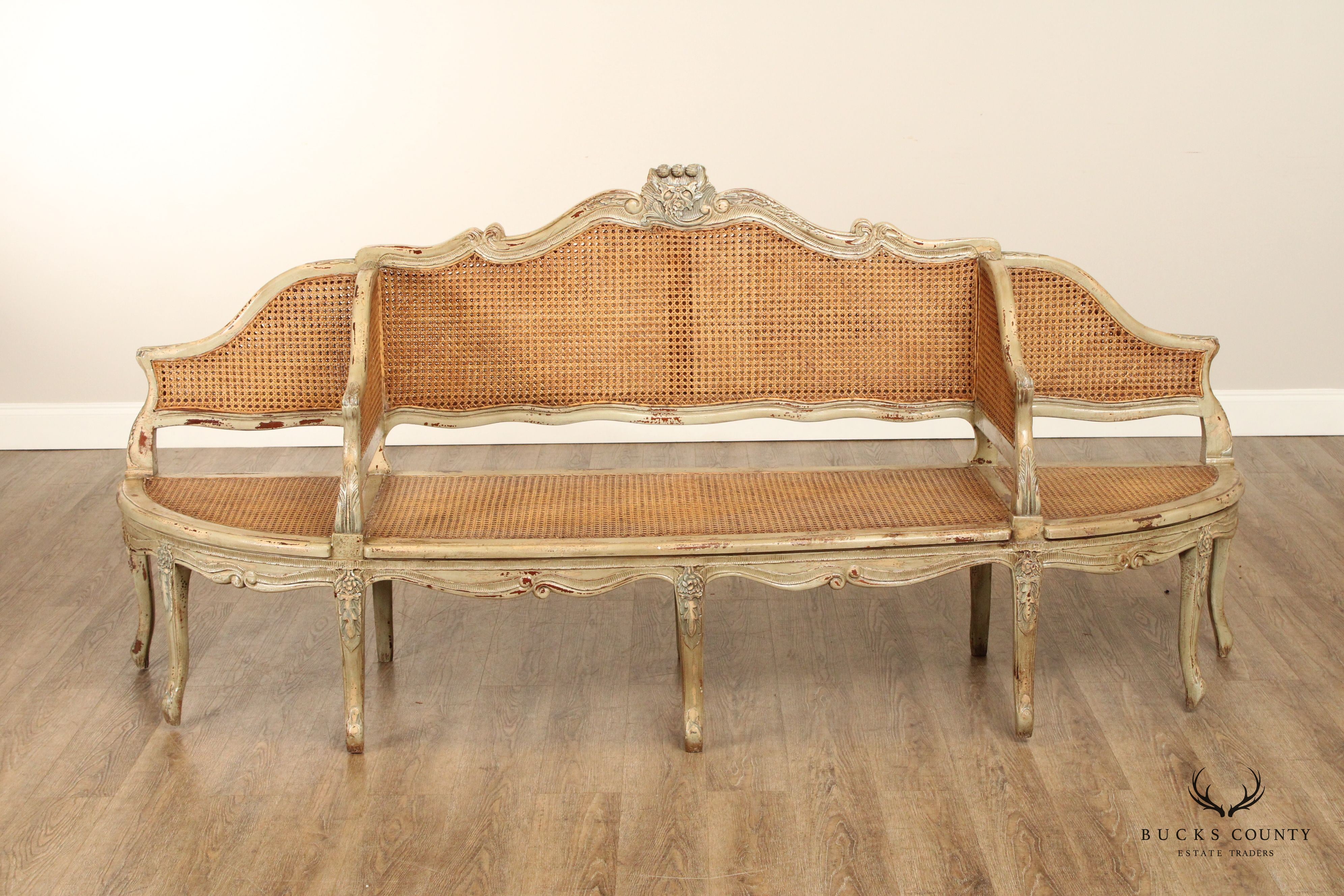 French Louis XV Style Quality Antique Reproduction 'En Confident' Caned Sofa