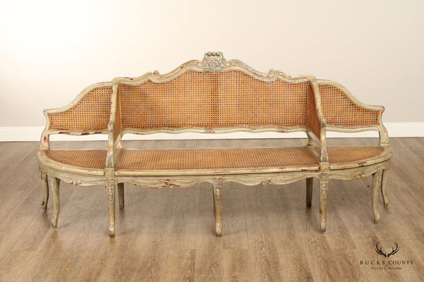 French Louis XV Style Quality Antique Reproduction 'En Confident' Caned Sofa