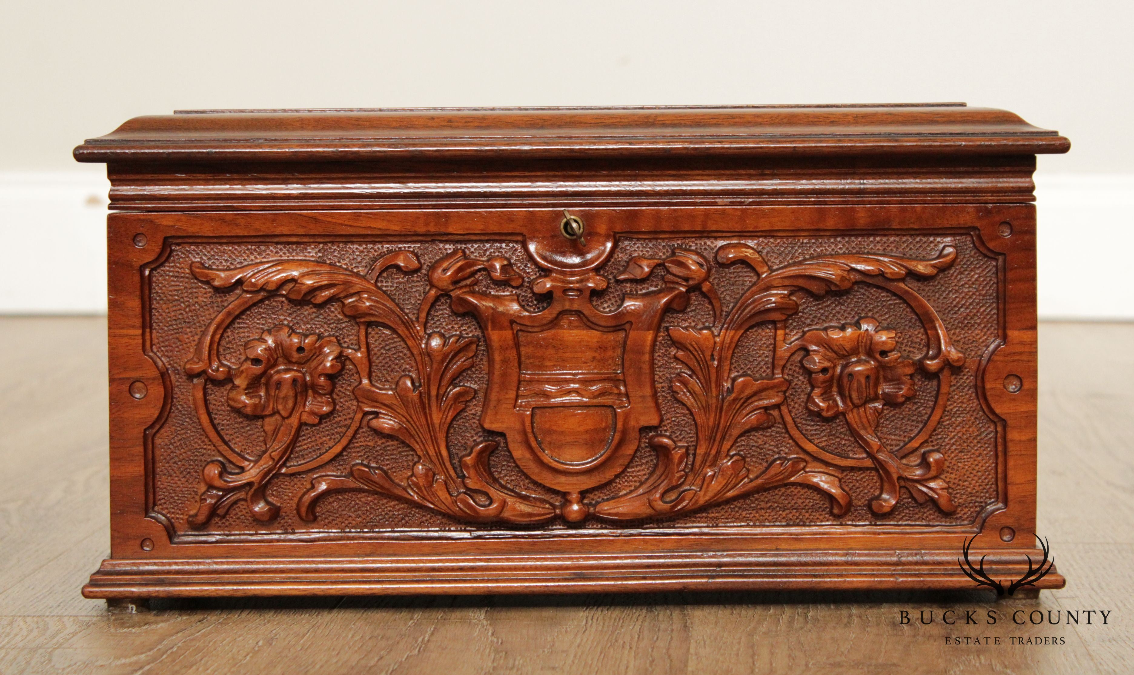 Antique Carved Walnut Humidor Box